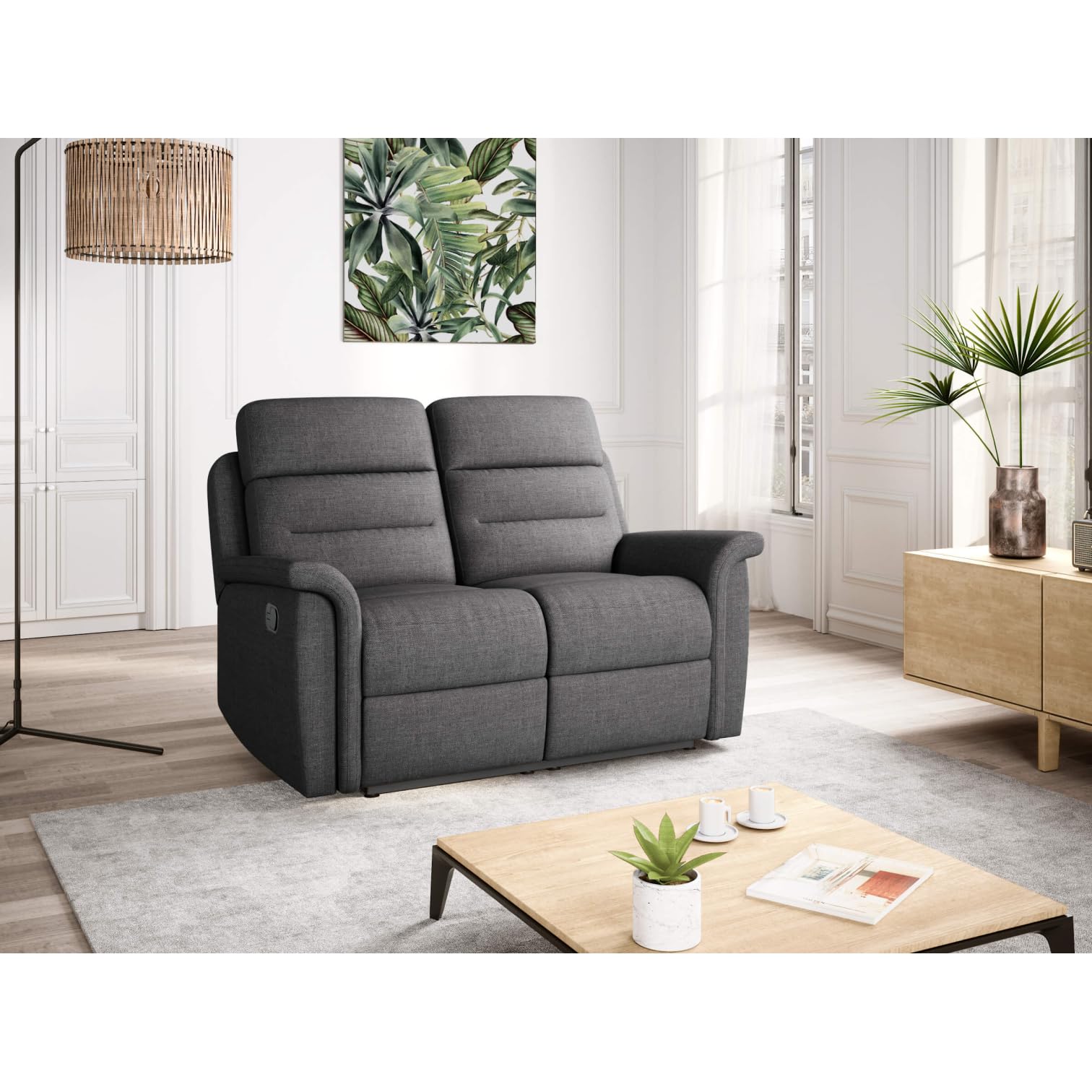 LOUNGITUDE - Canapé de Relaxation Manuel 2 Places en Tissu - Gris foncé