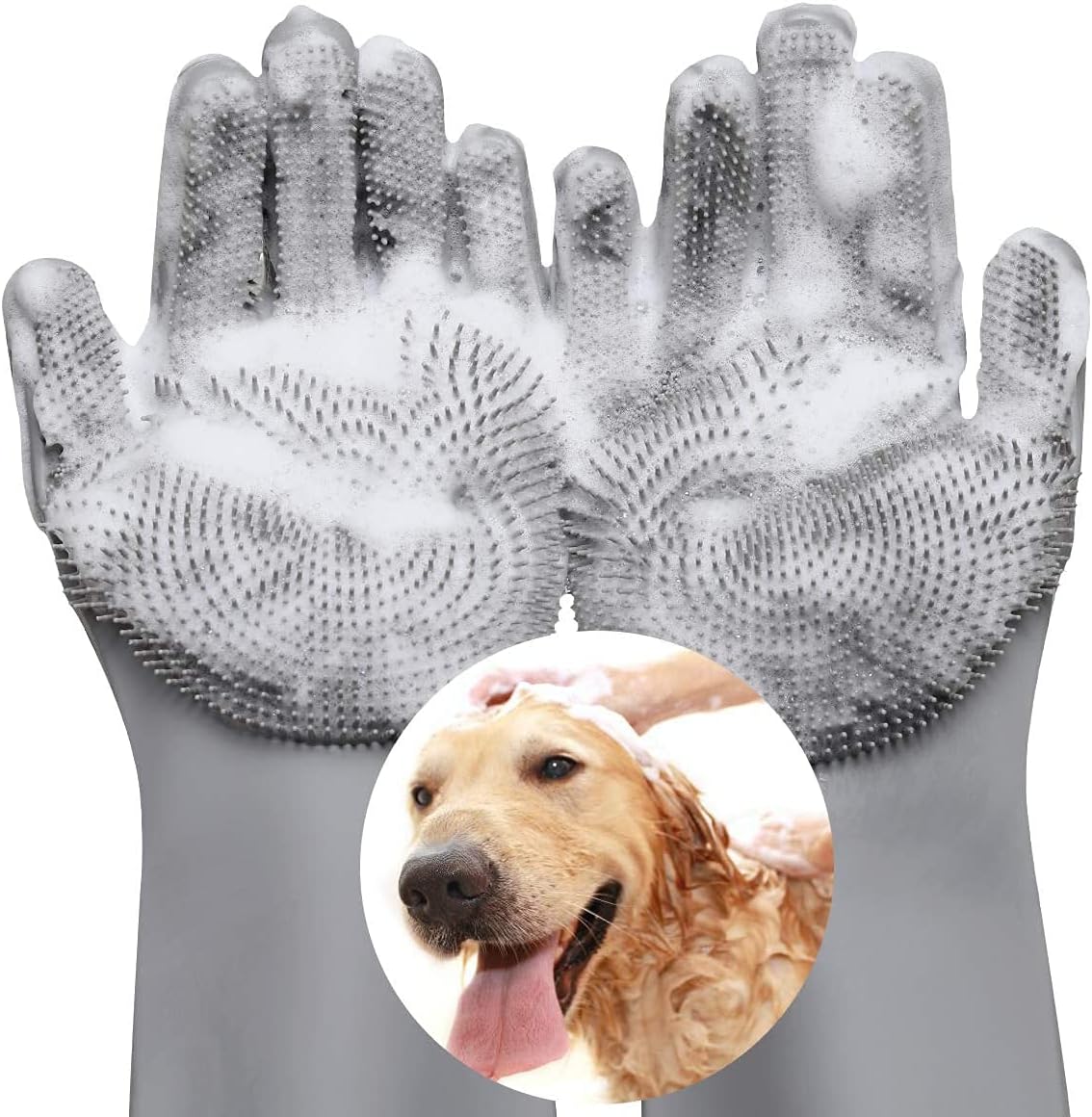 SILENCIO Pet Grooming Glove, Gentle Deshedding Brush Glove, Efficient Pet Hair Remover Glove, Massage Mitt with Enhanced 5 Finger Design, Perfect for Dogs & Cats with Long & Short Fur (1 Pair)
