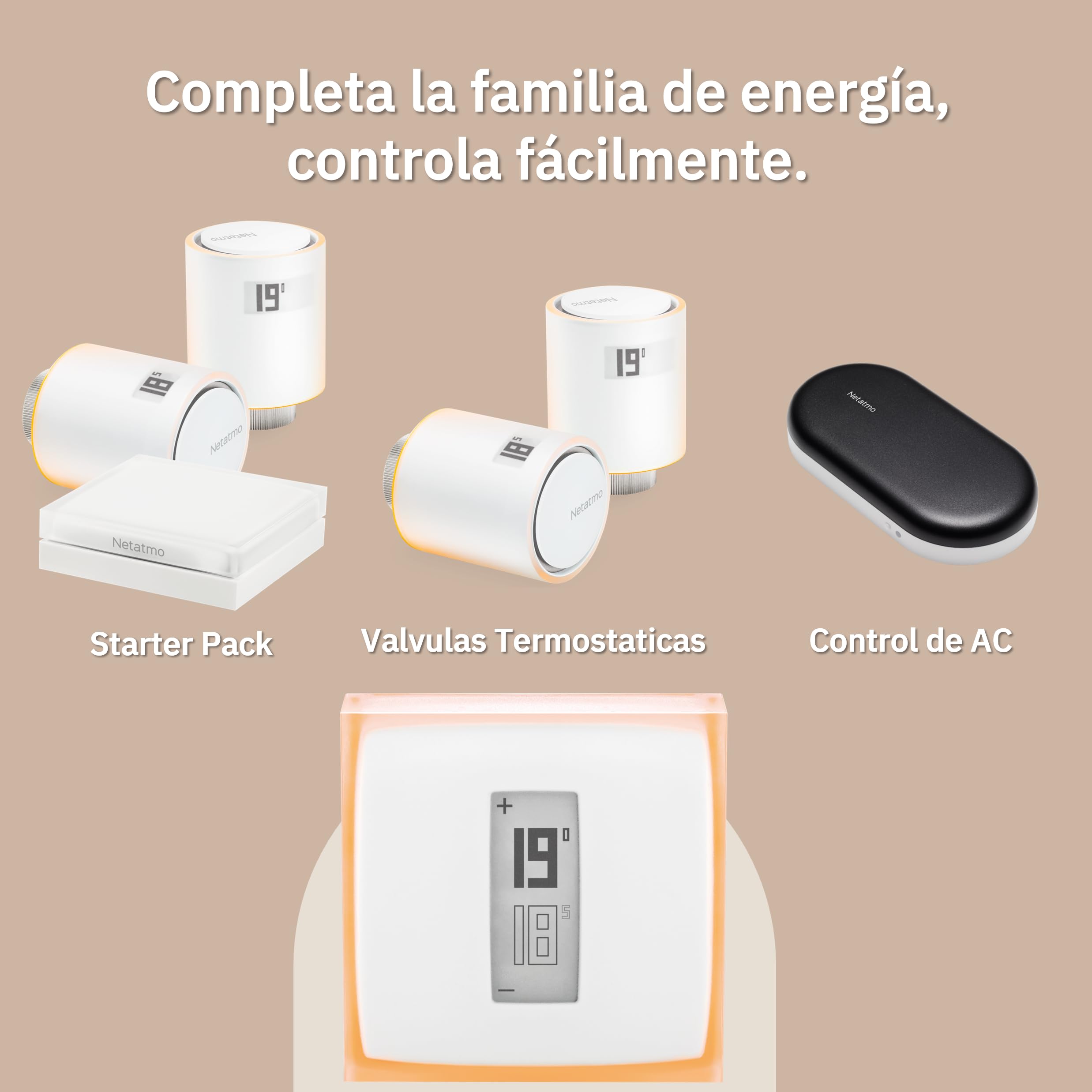 Netatmo Starter Pack Válvulas WiFi Inteligentes para Radiador, Control Remoto|Ahorro de energía, Paquete para calefacción colectiva, Compatible con Amazon Alexa, Apple y Google NVP-AMZ