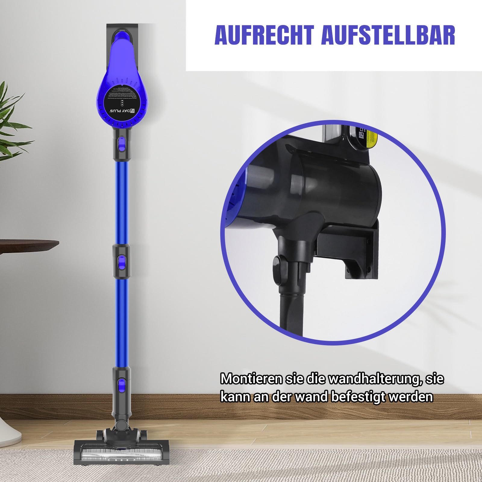 Aspiradora inalámbrica con batería, 140 W/40 KPa, aspiradora con batería, aspiradora eléctrica, escoba con luces LED y estación de carga, aspiradora inalámbrica ligera para suelos duros, alfombras