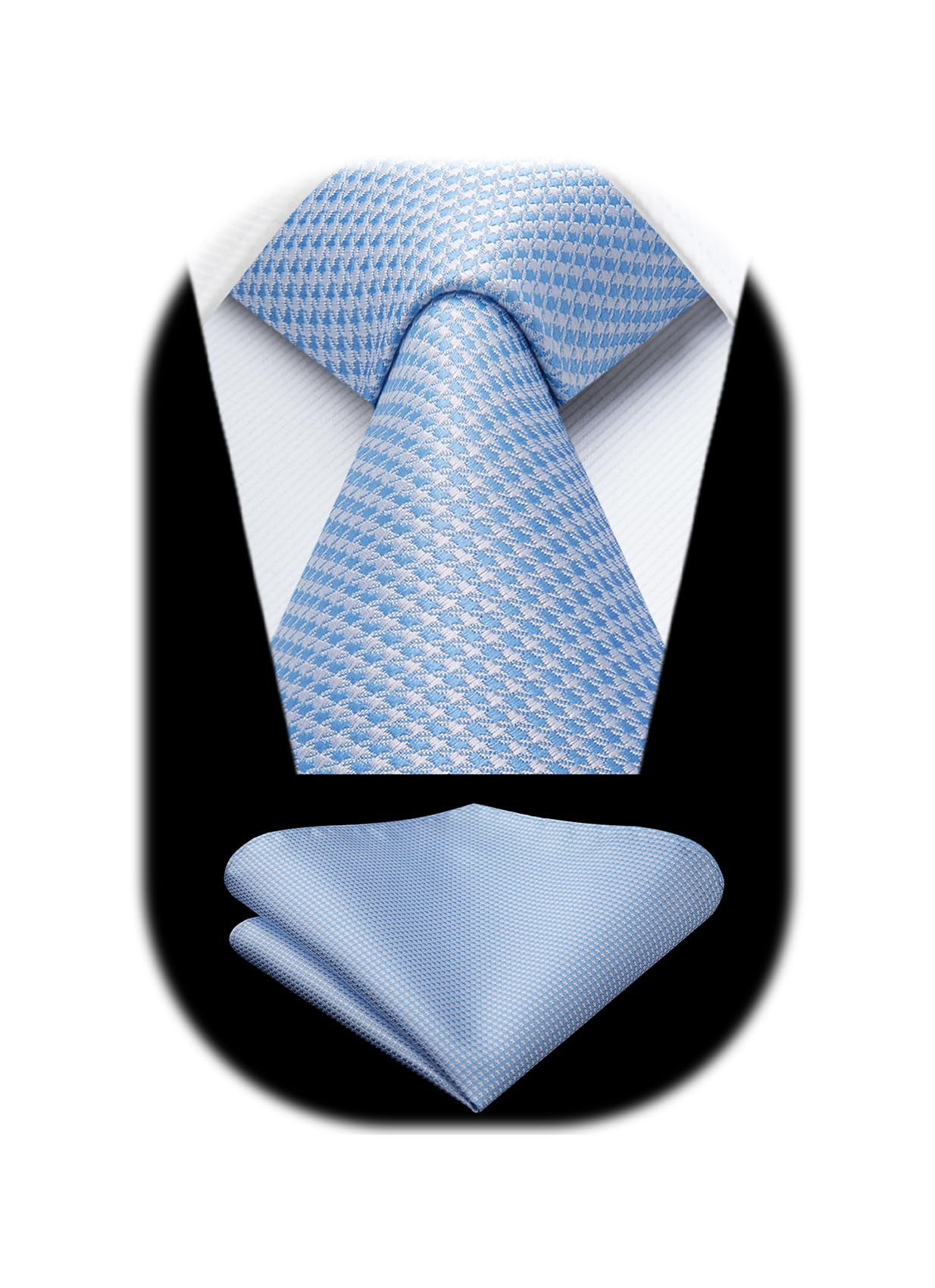 HISDERNTies for Men Wedding Tie & Pocket Square Houndstooth Formal Business Plain Necktie Handkerchief Set