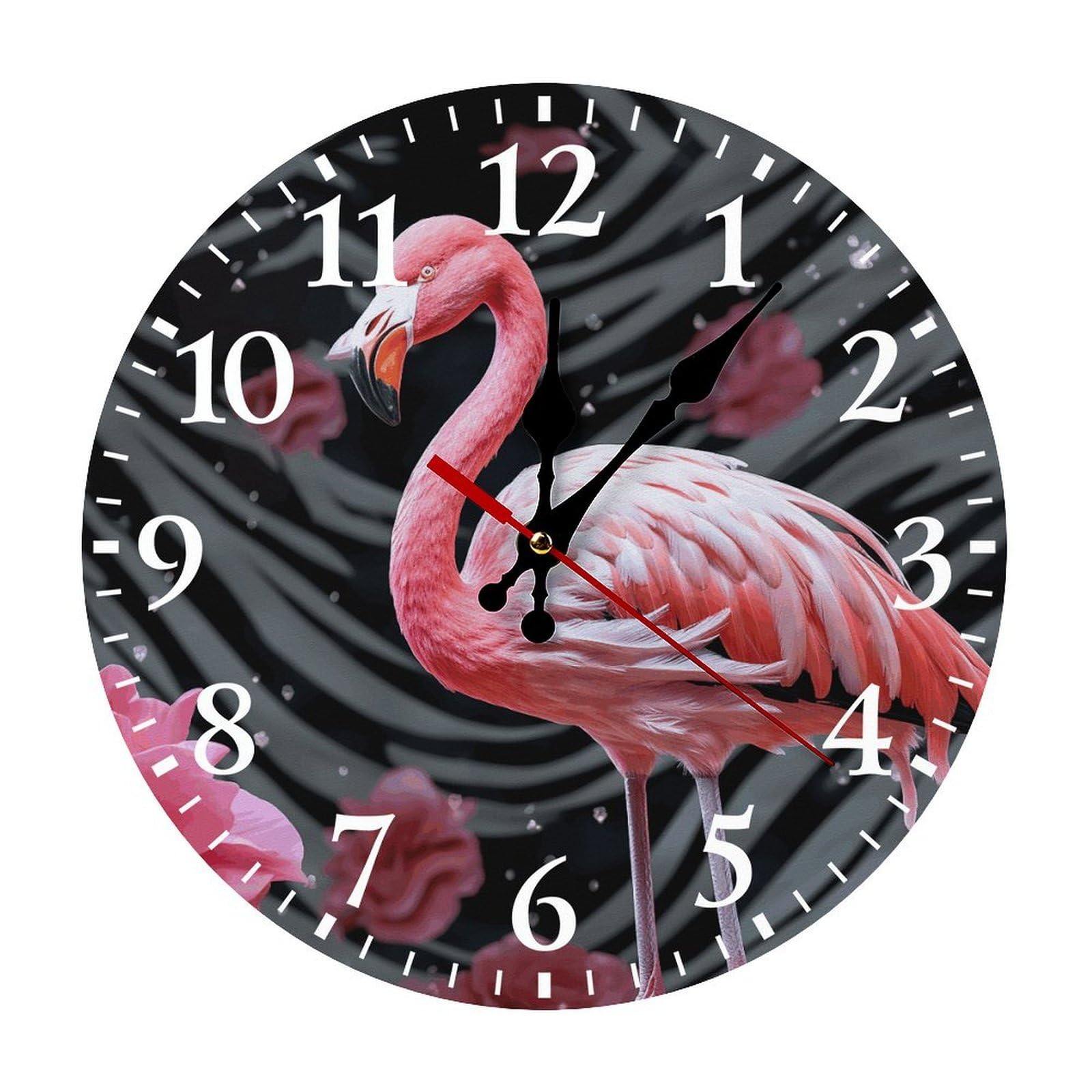 NTVOWPZO 10 Inch Wall Clock Pink Flamingo Battery Operated Wall Clocks Silent Non-Ticking Round Wall Clock for Living Room Kitchen Home Office Wall Decorative Clock