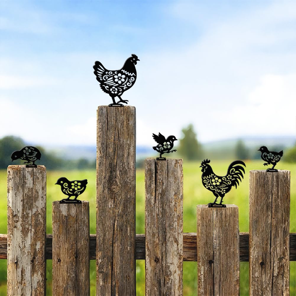 DOODLREAM 6 Pcs Chicken Family Decors, Metal Garden Ornaments for Yard โ image 1