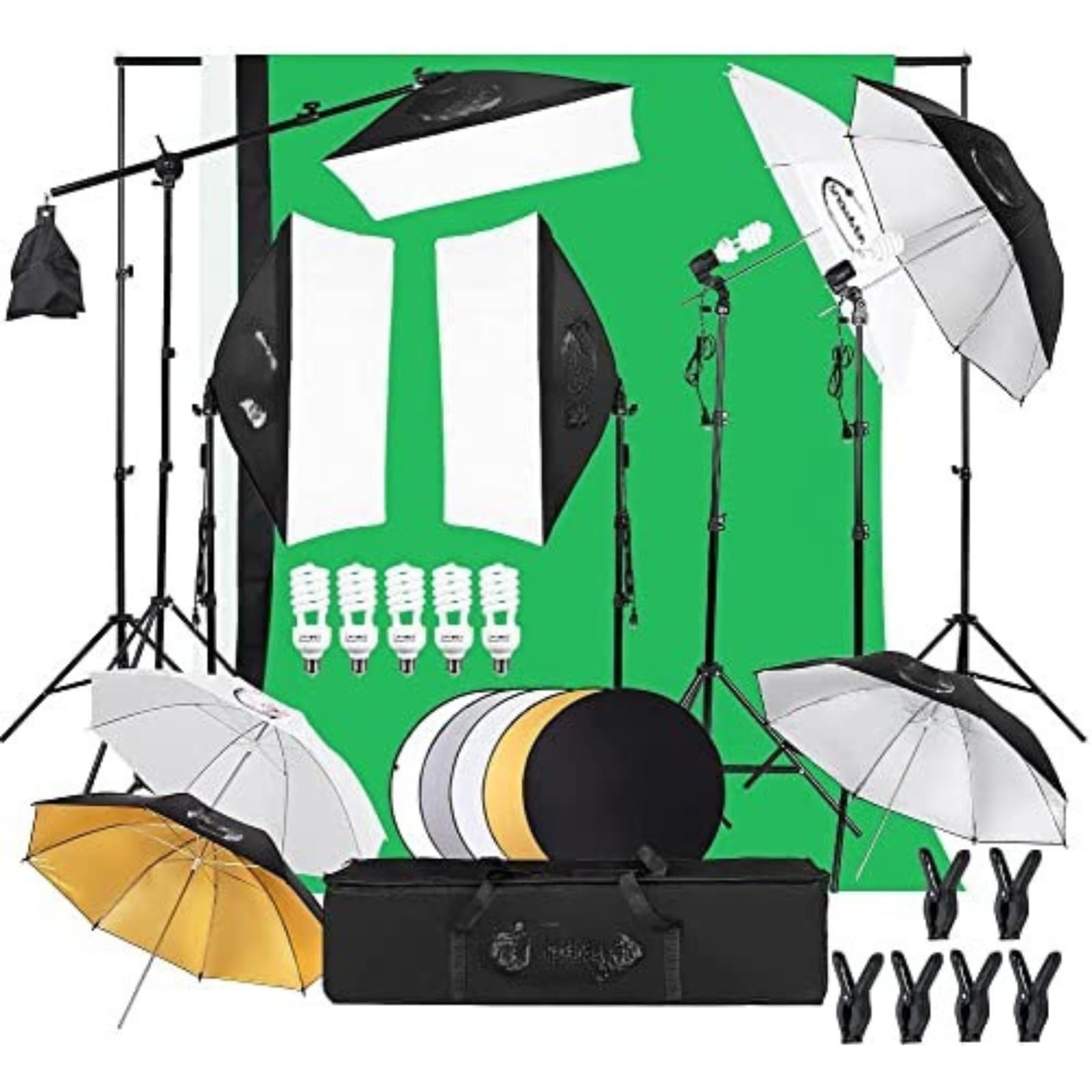 LEADZM Kit Studio Photo et éclairage, 2m x 3m Système de Support de Toile de Fond, Ampoules LED Parapluie Continu pour Portrait et Photographie Vidéo (LE002)