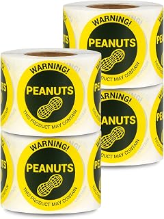 1200 Labels, 4 Rolls - Peanuts Allergy Warning Stickers (1.5 inch, Circle Dot) Contains Peanuts Labels for Allergen Alert Food Advisory, Food Packing, Delis and Restaurants