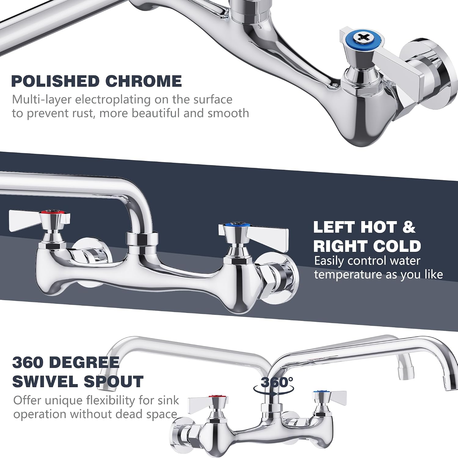 GIMILI Commercial Sink Faucet with 12” Swivel Spout Polish Chrome Utility Sink Faucet for Kitchen, Laundry, Restaurant, Industrial, Compartment Sink
