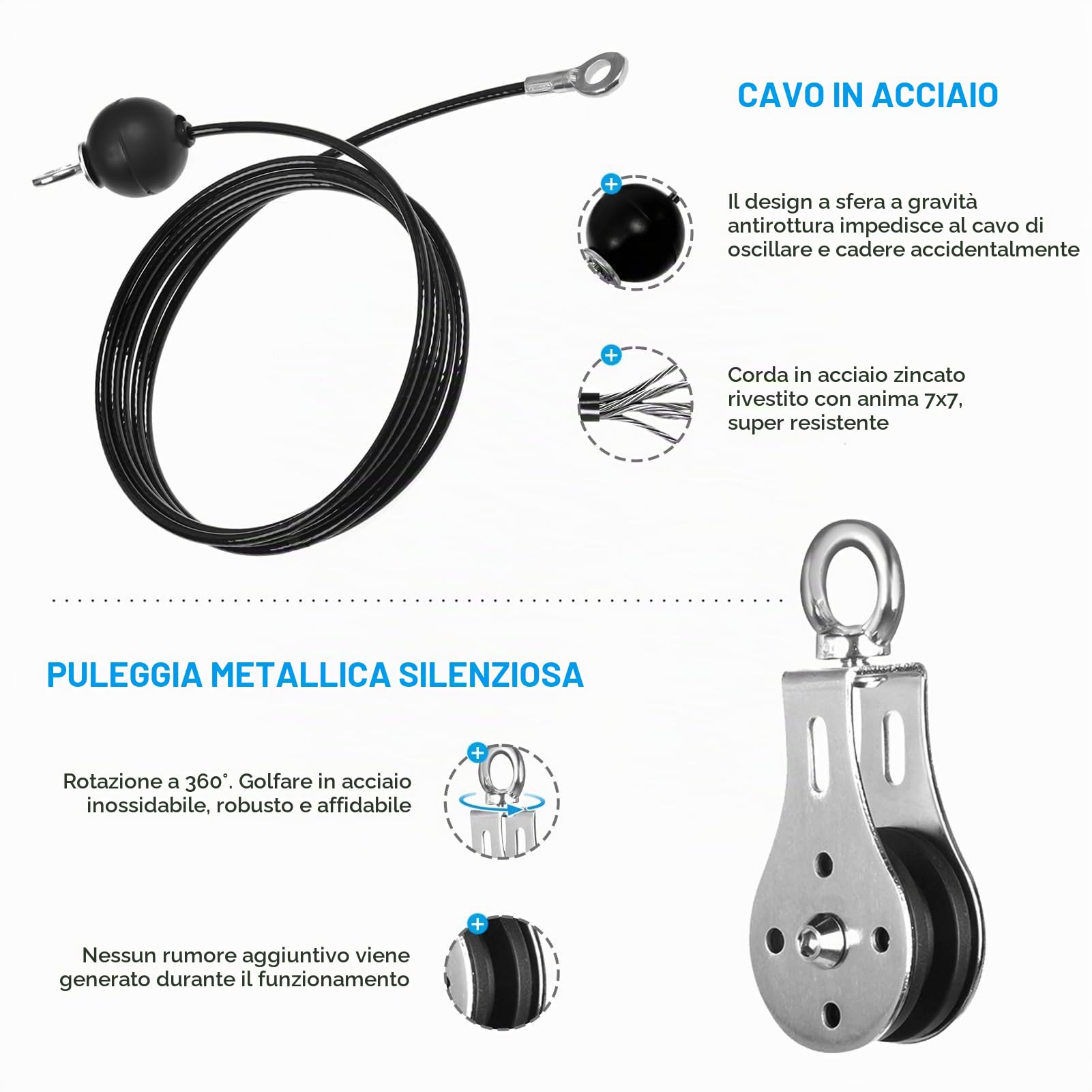 Puleggia Palestra, LAT Machine Carrucola Palestra con Cavo Palestra Casa Multifunzione Cavi Palestra Home Gym Accessori per Macchine Fitness