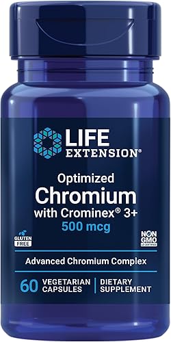 Life Extension Optimized Chromium with Crominex 3+ 500 mcg Glucose and Cholesterol Management Supplement Gluten-Free, Non-GMO - 60 Vegetarian
