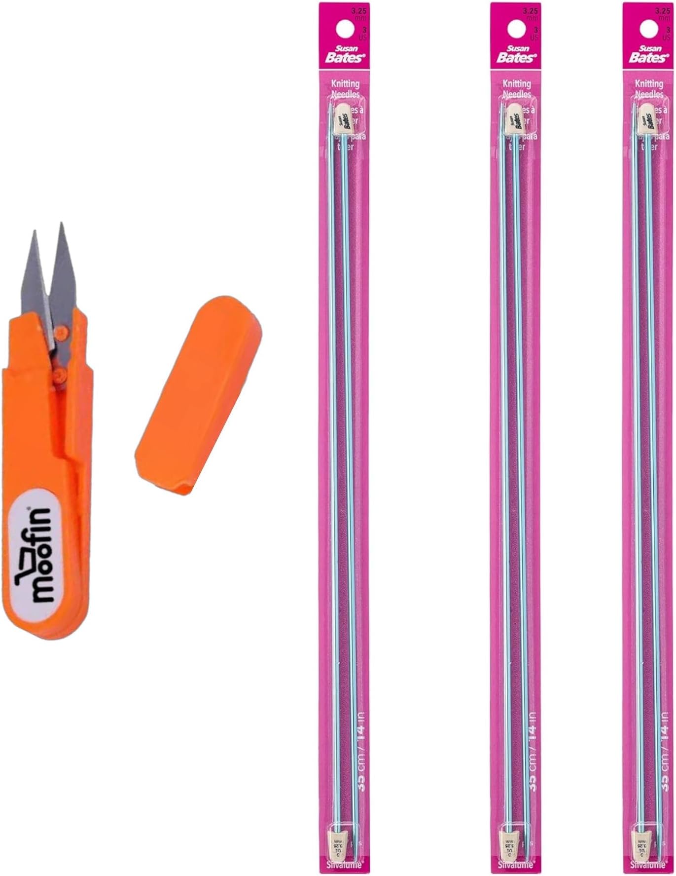 Silvalume Knitting Needles Blue 11114-3 - Size 3.25 mm Knitting Needles Interchangeable Set with Westlake Art Embroidery Scissors, Ideal for Filtration & Screening, Non-Corrosive [Pack of 3]
