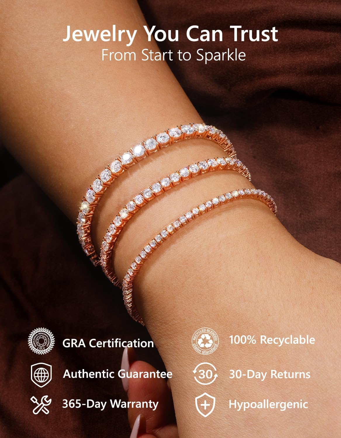 KRKC&CO Moissanite Bolo Tennis Bracelets for Women, 1.6-8.0 ct.tw, Adjustable Length S925 Sterling Silver, Christmas Gifts for Her, Luxury Box, 2/3/4mm D Color VVS1 White/14K/24K/Rose Gold Plated - Image 4