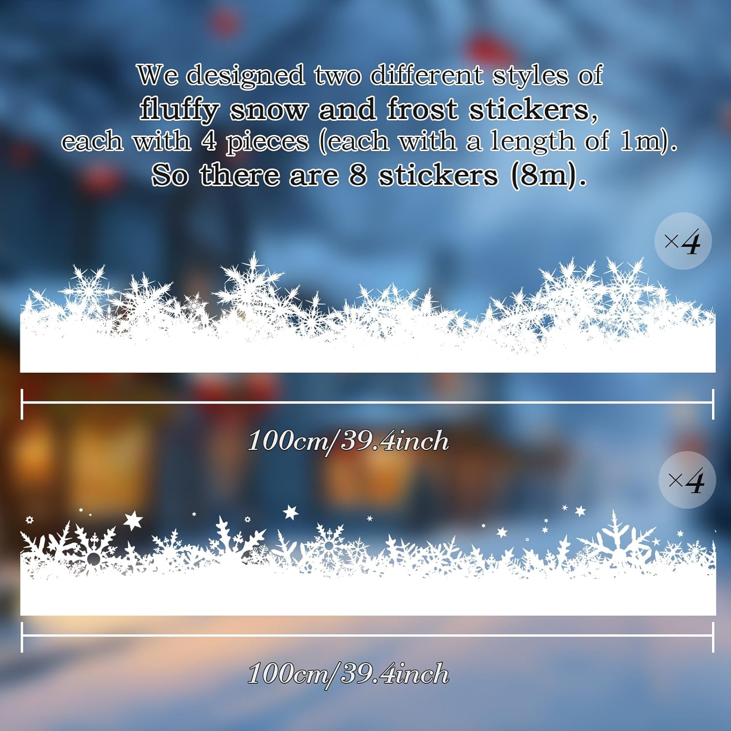 8m Christmas Snowflake Window Stickers, Window Decal, 8pcs Winter Fluffy Snow and Frost Sticker Reusable Double-Side White Window Cling Display for Xmas Party Decoration-Snow Pile