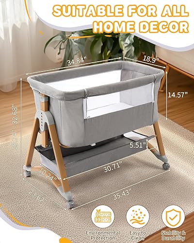 Miniatura 7 de Ktaxon Moisés de bebé 5 en 1, moisés mecedor con ruedas, colchón extraíble, 6 alturas ajustables, cesta de almacenamiento grande, malla de flujo de