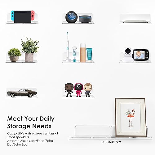 Miniatura 7 de OAPRIRE Juego de estantes flotantes de acrílico transparente de 2 piezas - Amplían fácilmente el espacio de la pared - Pequeño estante de pared con