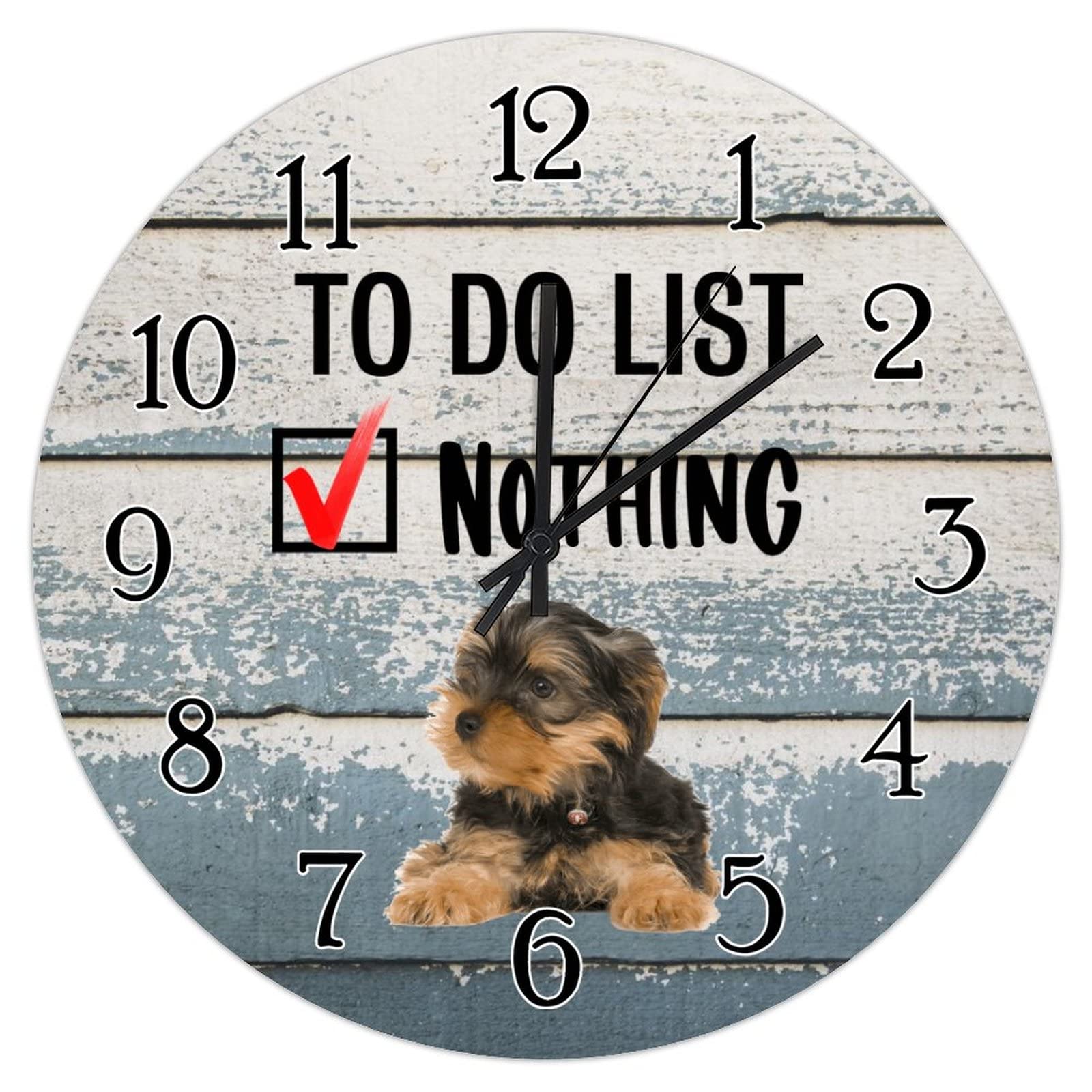 Horloge murale en bois Yorkshire Terrier de 38 cm rustique et silencieuse