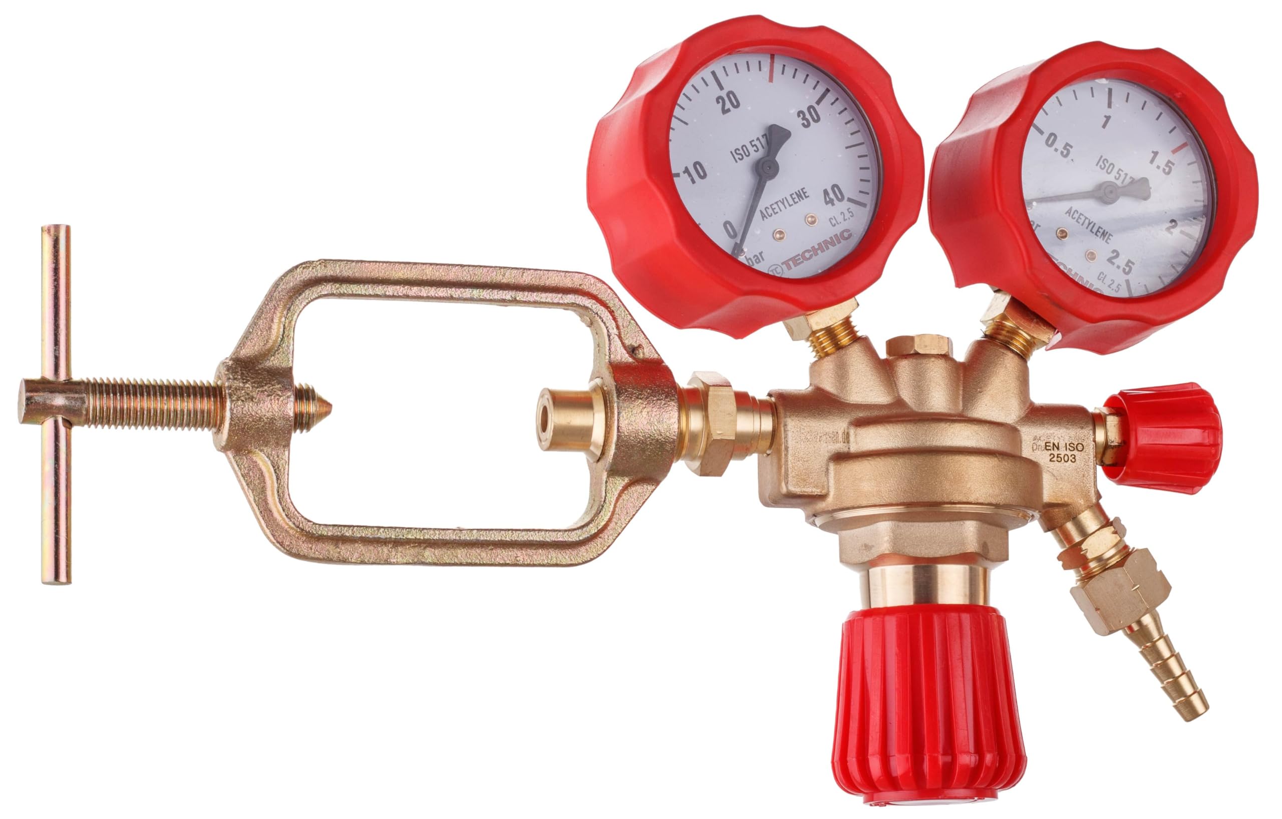 TC TECHNIC Acetylen Druckminderer – Gasregler mit Manometer, Messinggehäuse, Nenn-Eingangsdruck 0-25 bar, Durchflussrate: 5000 l/h