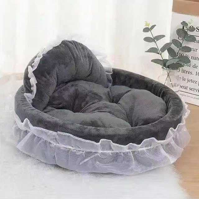 Foto 4 de 8 de IWOMA Cama de princesa para mascotas con lazos, encaje con volantes y hermoso sofá para perro