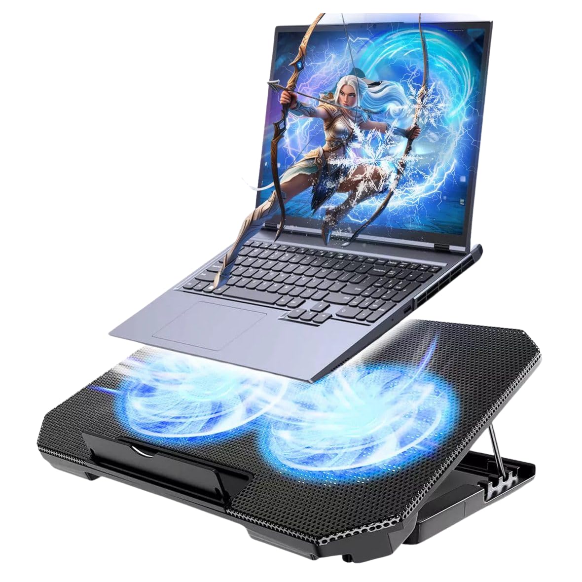 Base Cooler para Notebook com 2 Ventoinhas Silenciosas LED Azul Ajustável em 8 Alturas,