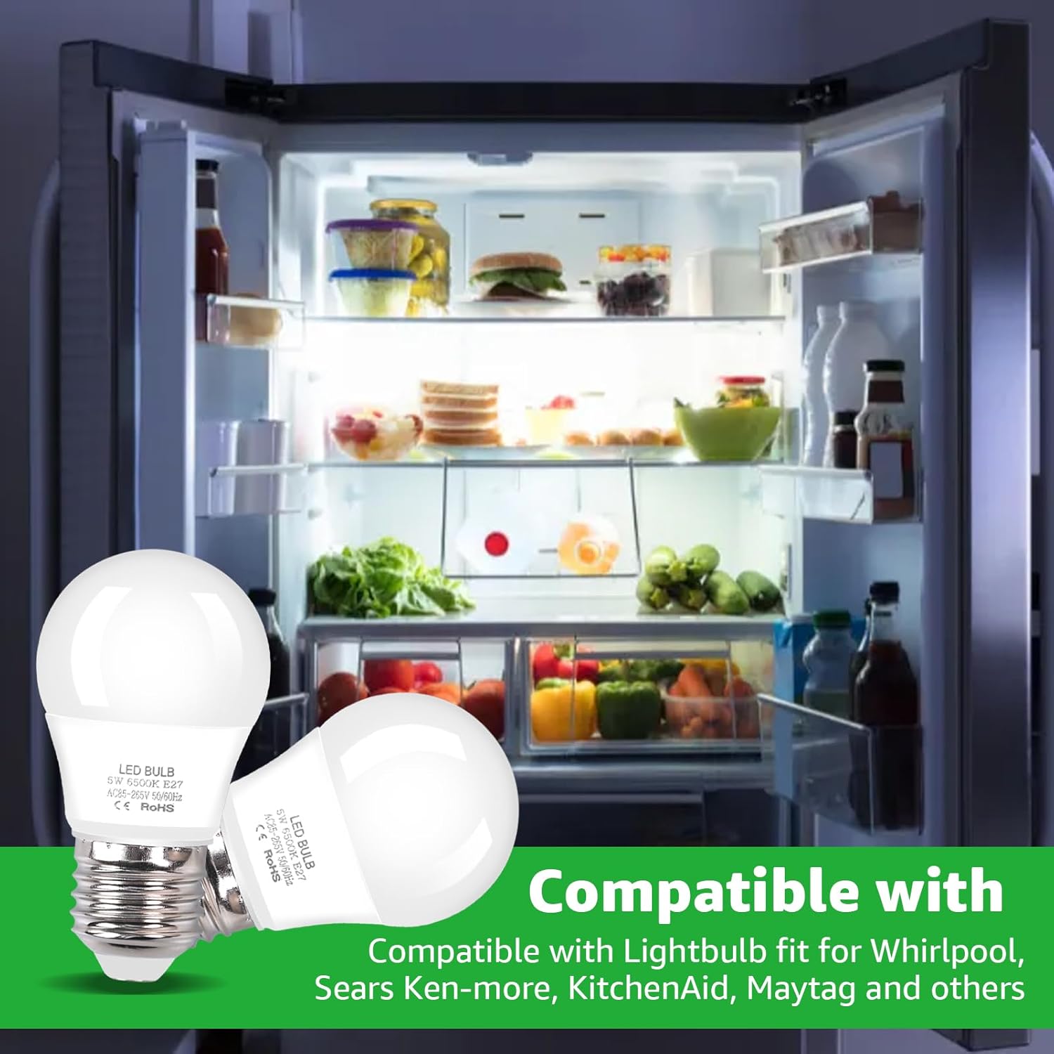 W10565137 Refrigerator LED Light Bulb Lamp Fit for Whirlpool Maytag KitchenAid W11338583 W11043014 W10745744 W11196500 Freezer Lights Bulb, 2Pcs