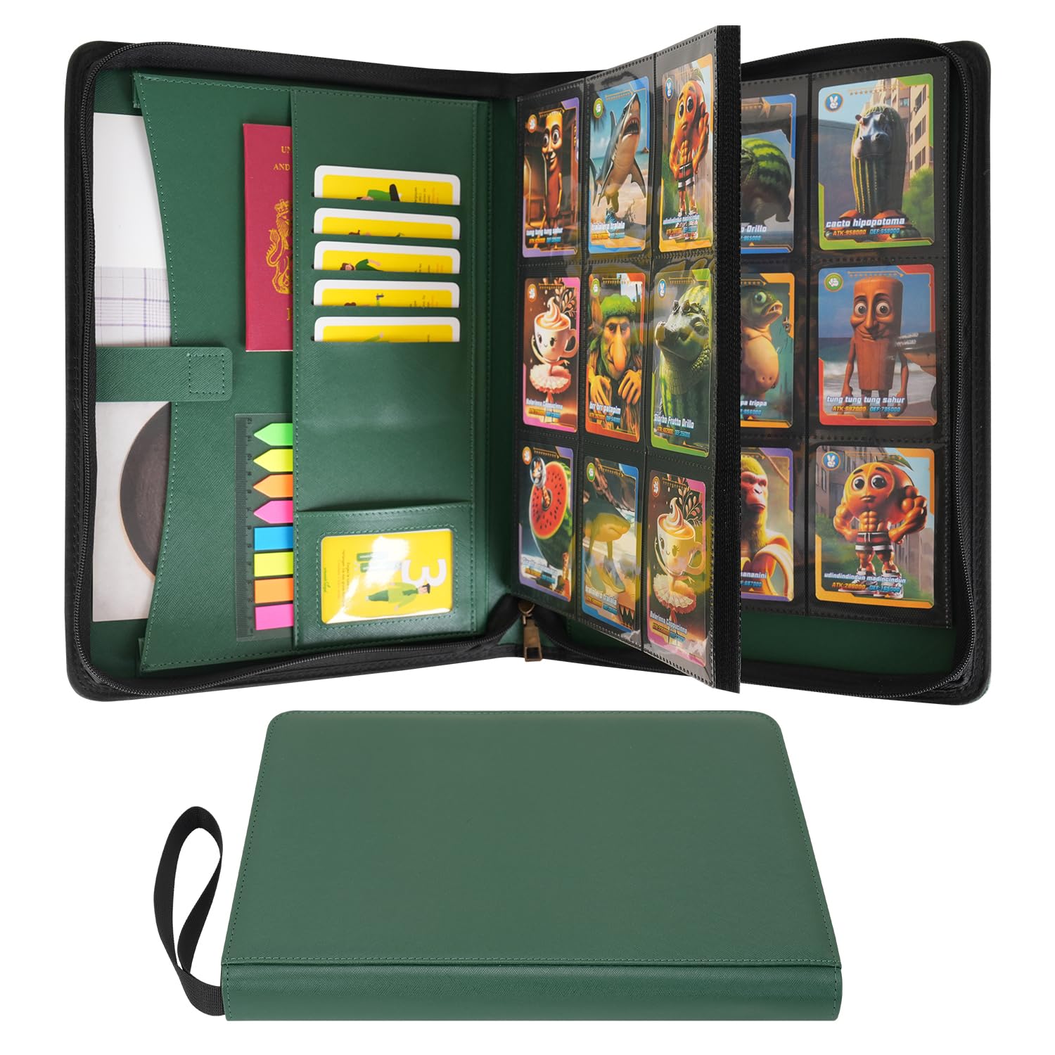 Wonderpool Trading Card Album A4 Binder 9-Pocket with Zipper for 540 Card, Leather pu Card Holder Folders Storage