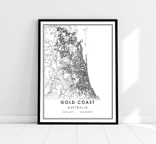 Gold Coast Map Wall Art Print - Black Framed City Map Poster of Gold Coast, Australia for Living Room, Office or Bedroom Decor