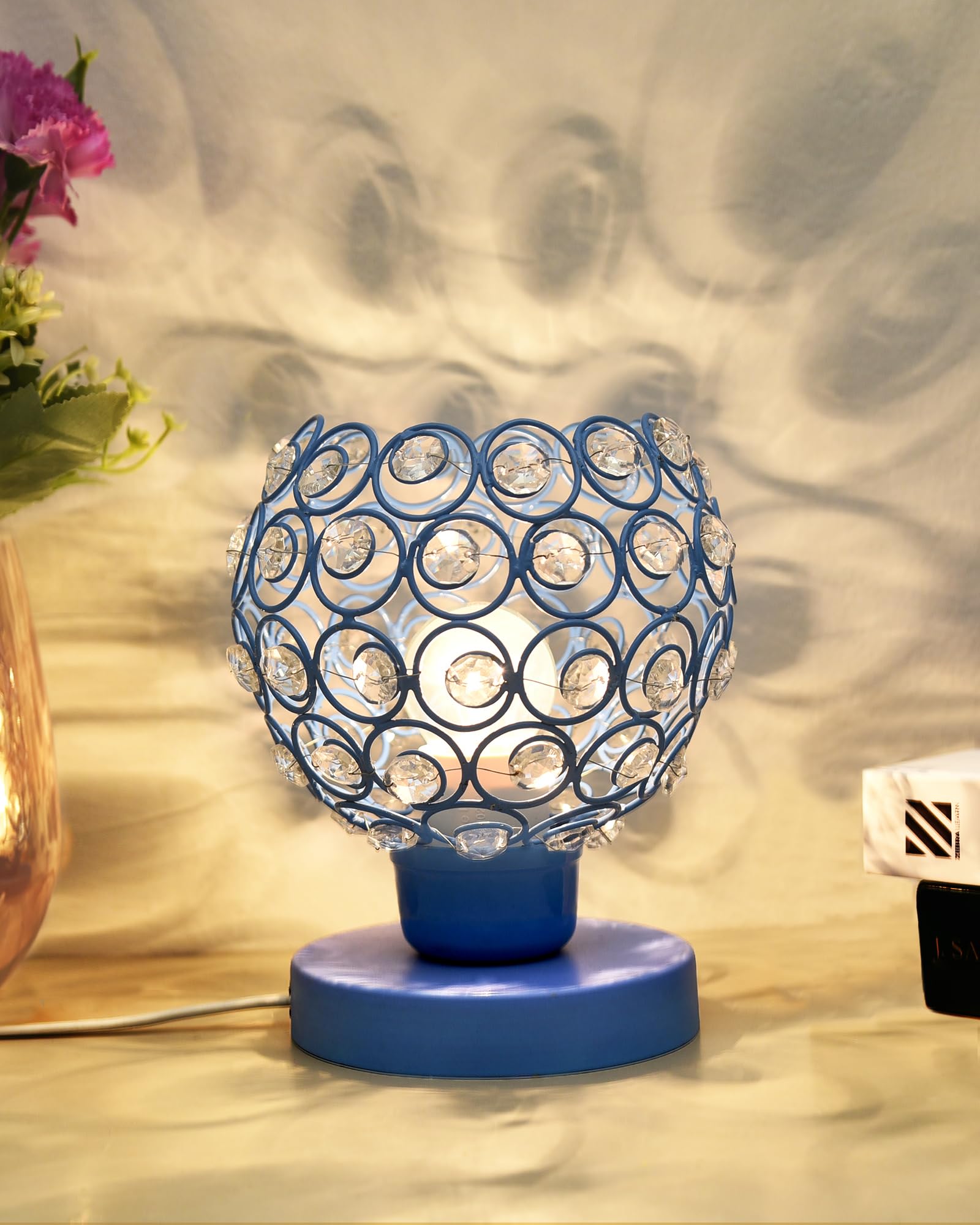 Homesake Semi Crystal Table Lamps Mood Lighting | Small Crystal Night Lamp Stylish Bedside Lamp Light | Unique Modern Decorative Desk Lamp for Bedroom Living Room,(Blue)-picture-13