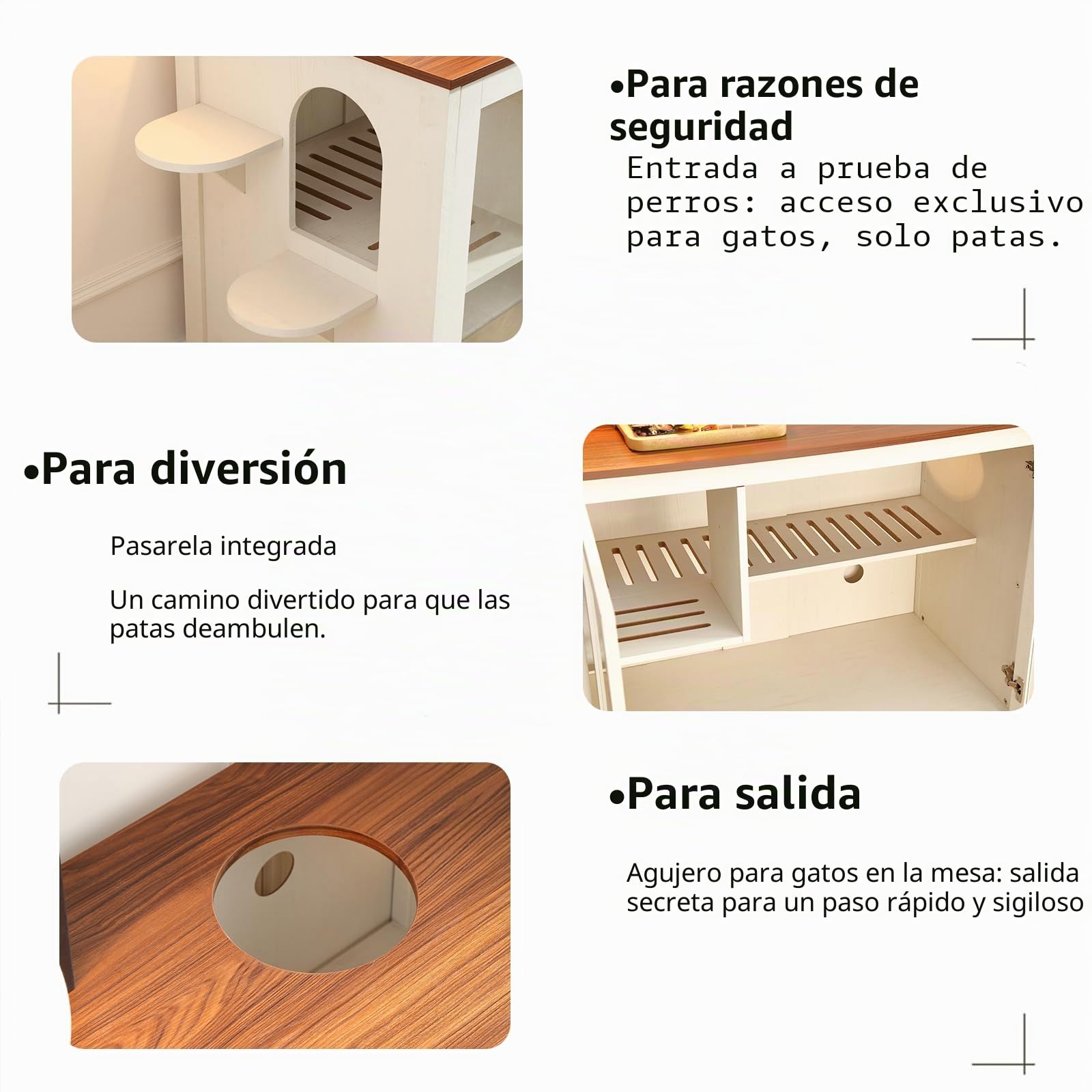 FOREST GRAVITY Mueble Arenero Step Cat Litter Box Cabinet para Gato para Moderno 125.5 * 83 * 60 cm Casa para con Puerta y Tabique Separador Blanco Antiguo