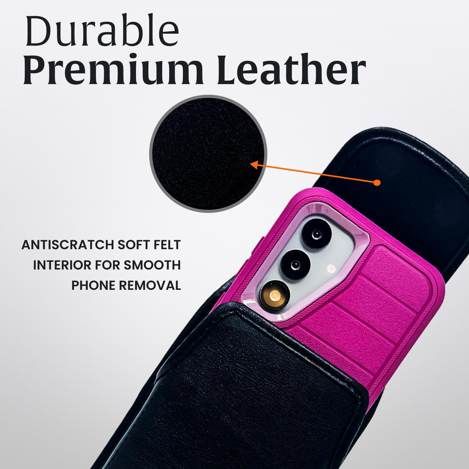 Turtleback Premium Leather Phone Holster for Galaxy S26, S25 to S20 – Large - Black Phone Belt Holder Fits with Defender or Bulky Sized Cases, Cell Phone Holster with Heavy Duty Rotating Belt Clip