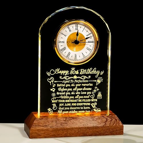 Reloj de cristal de feliz cumpleaños 80 para hombres y mujeres, regalos de cumpleaños de 80 años para padres, mamá y papá, reloj de cuarzo 80 con