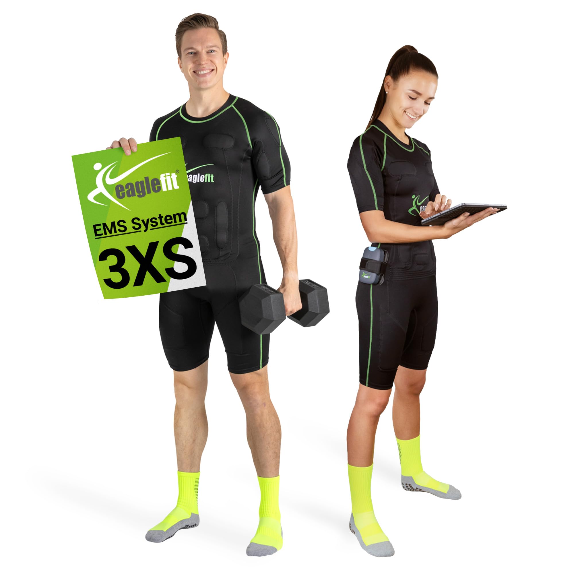 eaglefit - Ems Pants Bezprzewodowy System Kompletny z 14 Elektrodami – Spodnie Treningowe na Brzuch, Nogi i Pośladki – Budowa Mięśni i Stymulator Mięśni dla Kobiet i Mężczyzn z Aplikacją i Powerbox