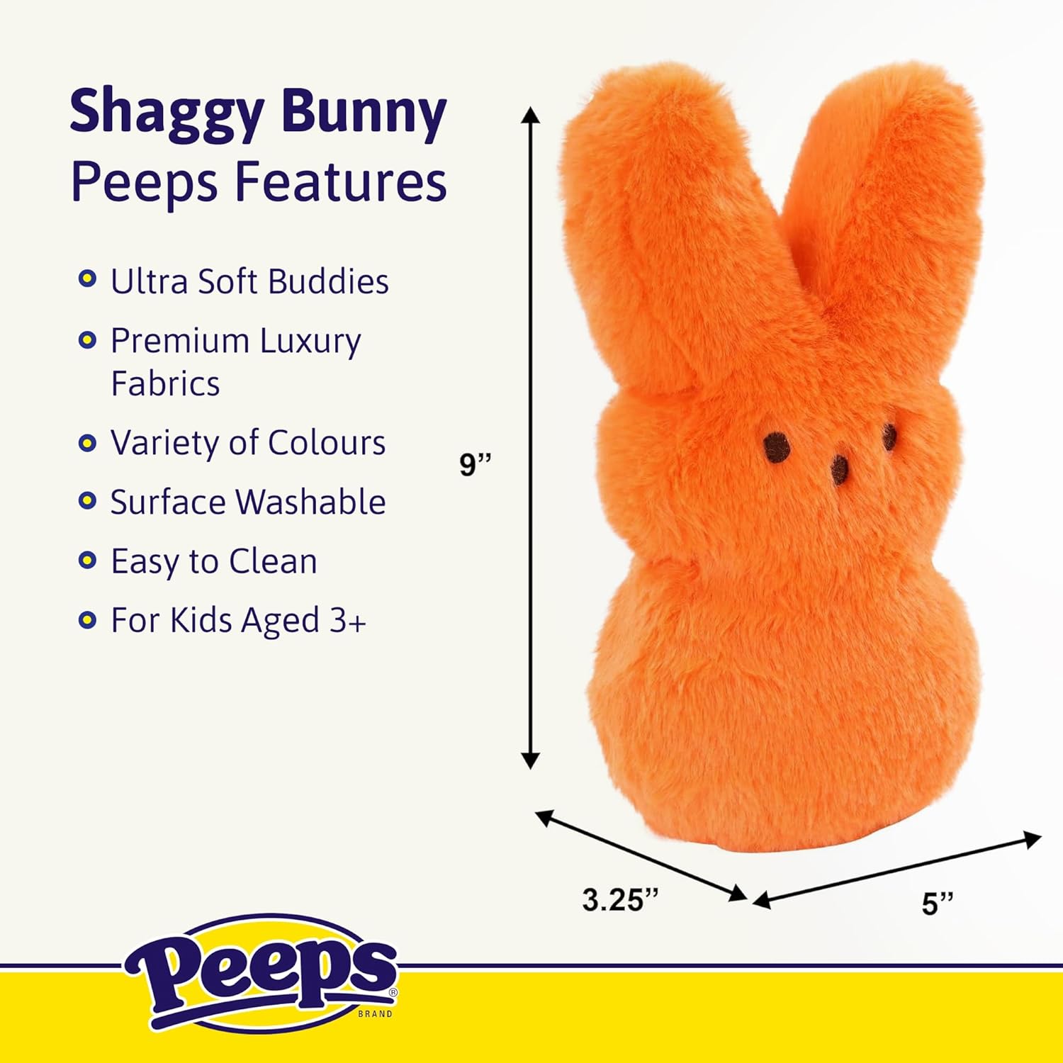 Animal Adventure | 9" All Over Print Daisy Shaggy Bunny Peeps Plush | Easter Basket Stuffed Animals for Kids | Marshmallow Candy | Huggable Soft Plushie Stuffers Toy | Collectable Gifts | Aged 3+