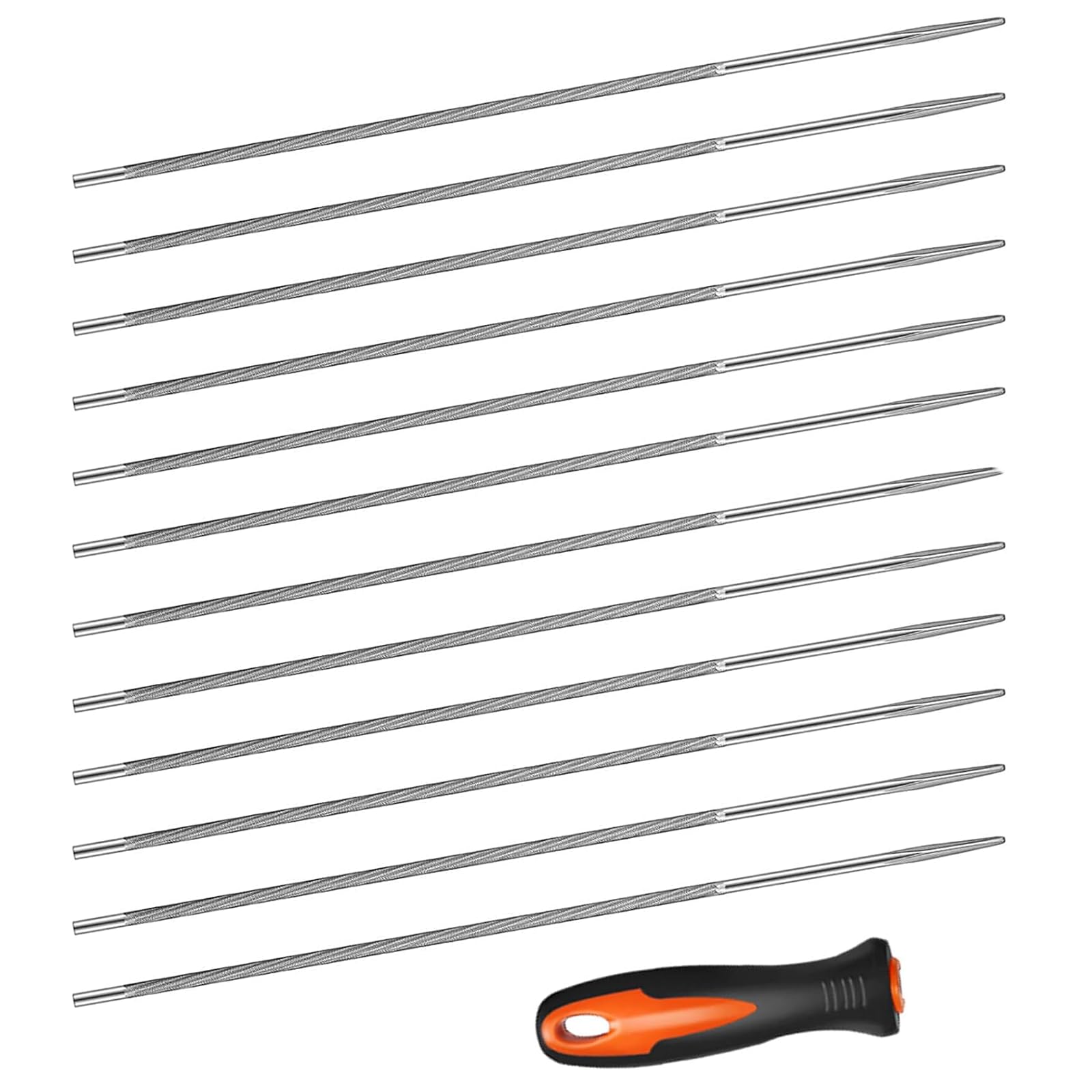 JIAC 13 Pcs Lima para Cadenas de Motosierra Limas de Afilado de Acero 4mm Lima Redonda de Motosierra Profesionales con Mango de Plástic para Metal, Madera con Cortacésped
