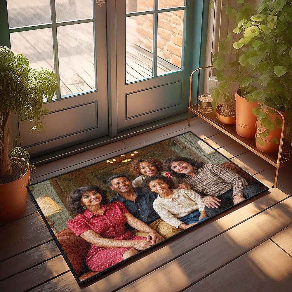Paillasson d'extérieur amusant grand format 65 x 90 cm avec illustration de famille originale