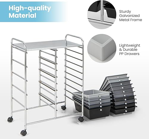 Miniatura 7 de Giantex - Carrito rodante con 15 cajones, organizador para aula, carrito de almacenamiento con ruedas para útiles escolares, de oficina, hogar,