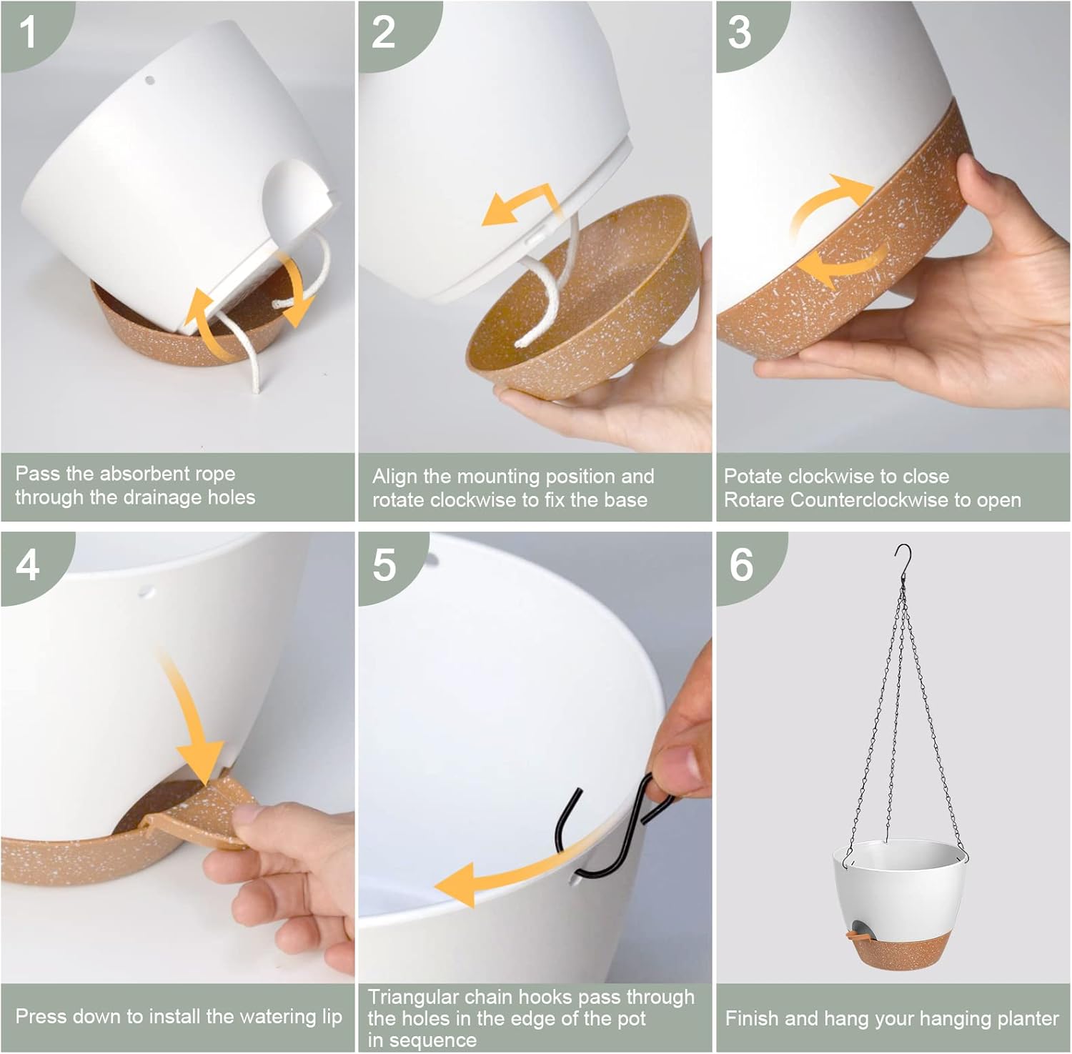 Vanslogreen Hanging Planters for Indoor Outdoor Plants, 2 Pack Self Watering Hanging Pot with Drainage Holes & Removable Tray (White, 10'')