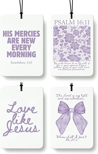 Miniatura 36 de Coquette - Ambientador cristiano para automóvil, 4 unidades, retro verde salvia, ambientador colgante religioso para autos, armario, cajón, libros,