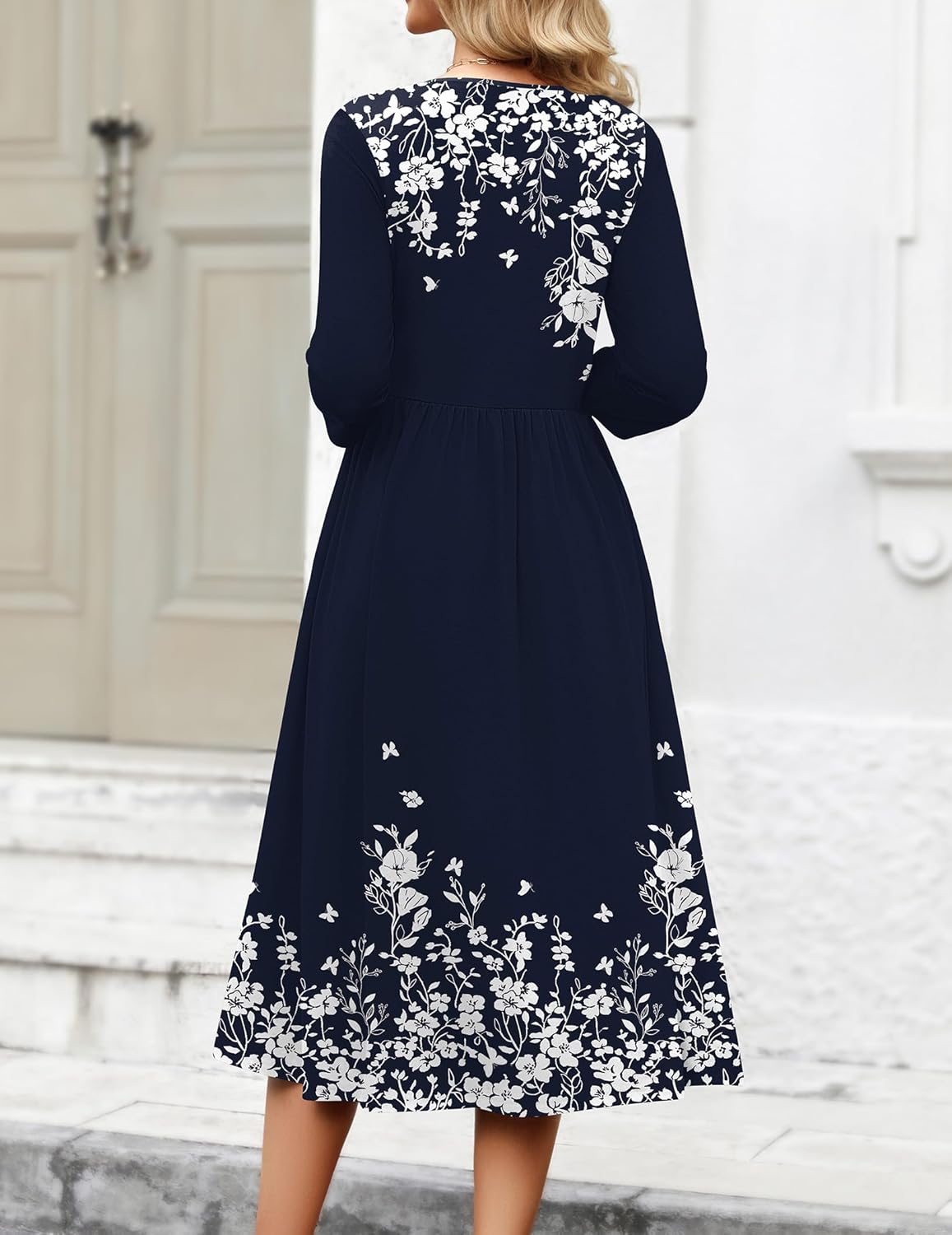 Zeagoo 3/4 Sleeve Women's Dress Casual Flowy A-Line Midi Tshirt Dresses with Pockets Crewneck Vocation Boho Beach Sundress - Image 5