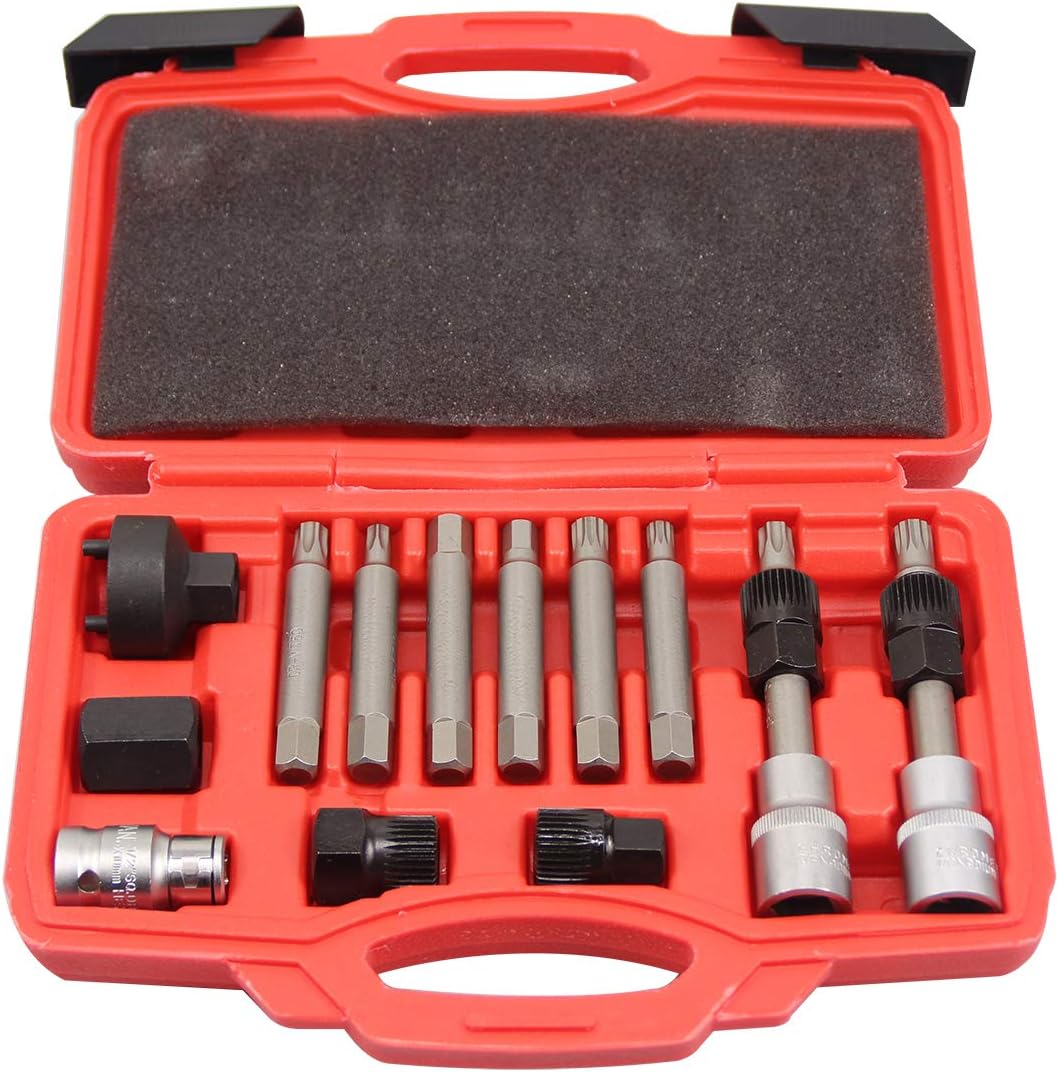 13pc Alternator Freewheel Pulley Removal Socket Tools Set Kit for BMW Audi Buick Ford