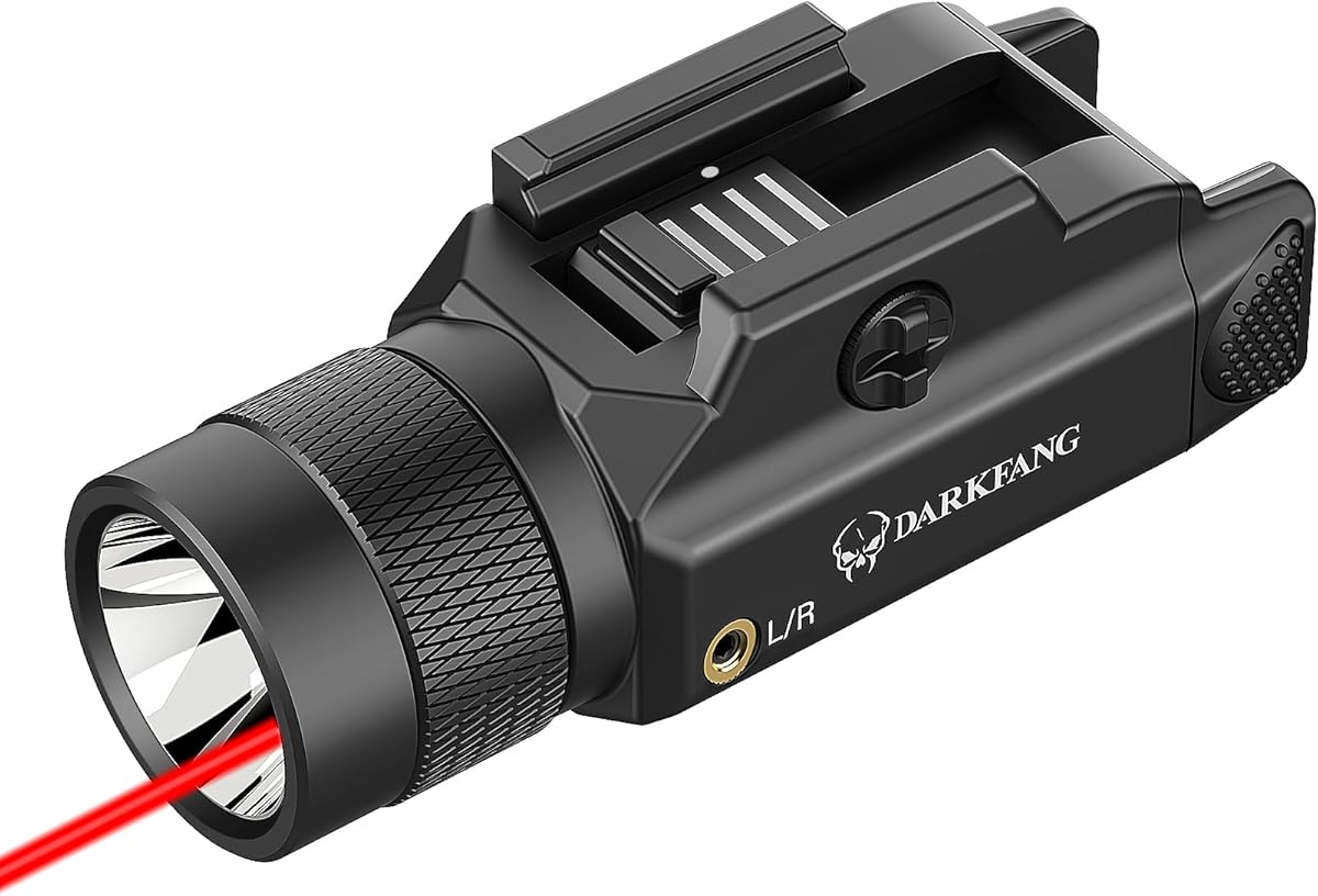 DARKFANG Tactical Flashlight and Red Laser Light Combo 1500 Lumen for Shotgun/Pistol Light with Momentary/Strobe Function for 1913 Picatinny Rail