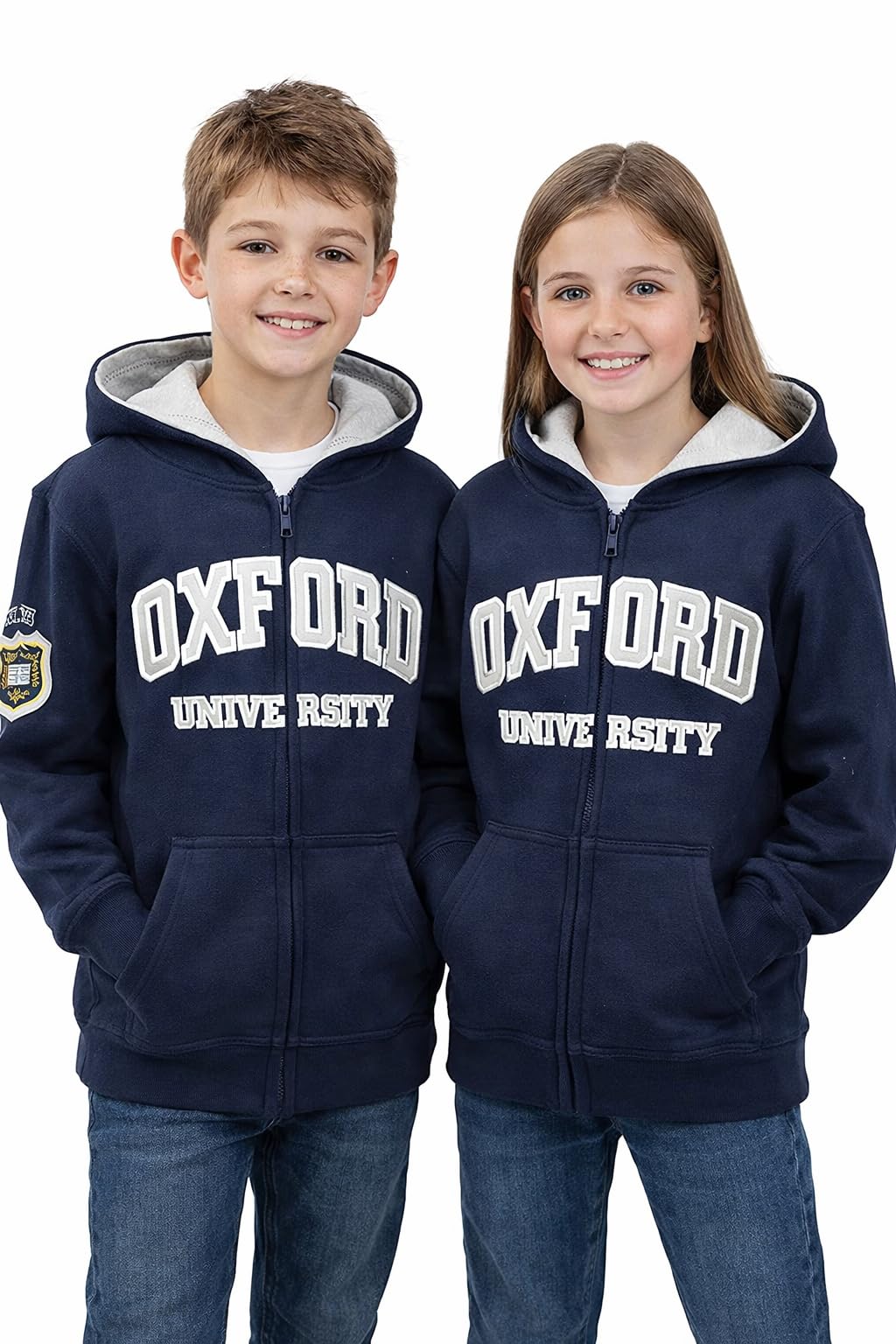 Oxford University OU129 - Sudadera con capucha y cremallera para niños, color azul marino