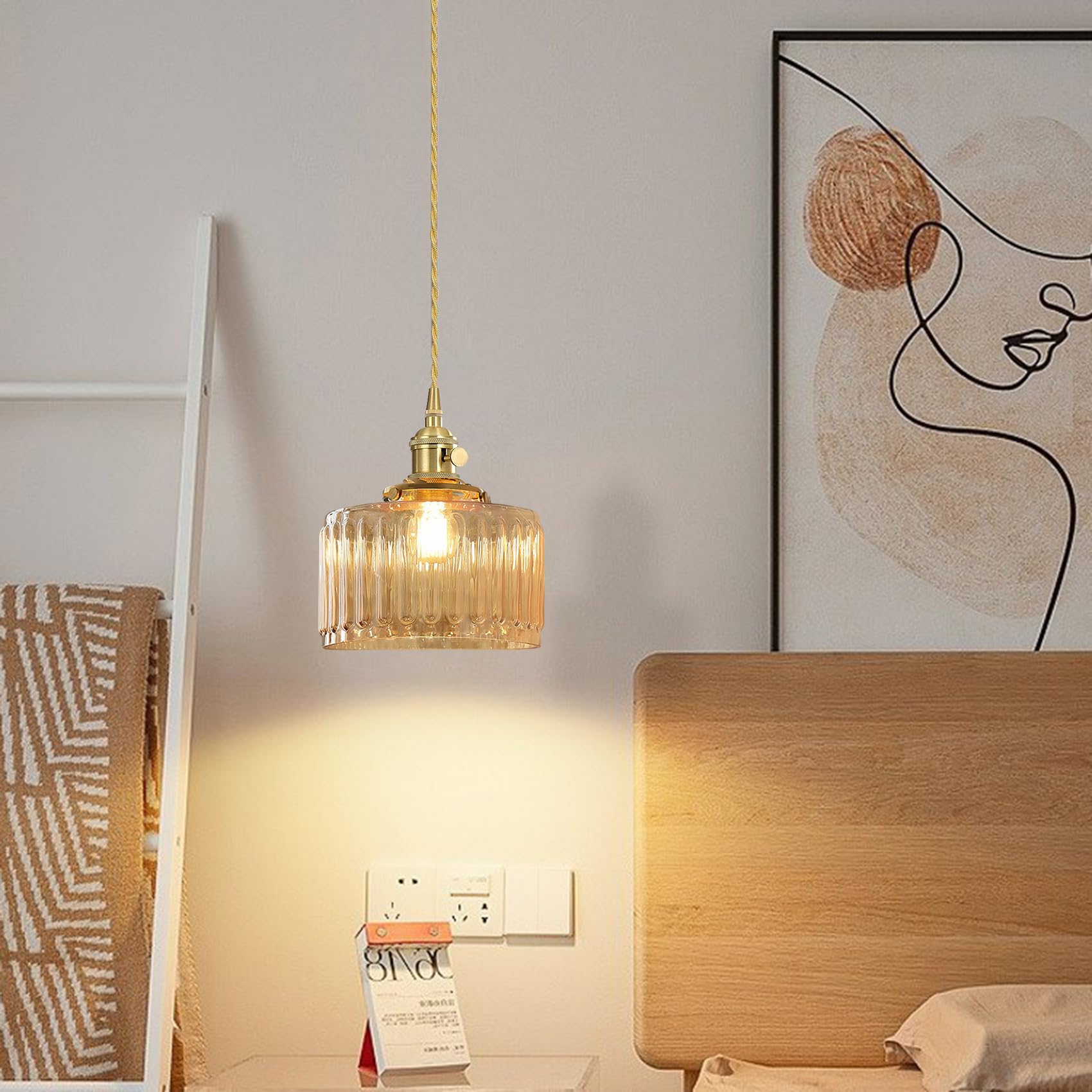 Suspension en verre ambré avec support en métal doré, hauteur ajustable, éclairage vintage moderne pour salle à manger, îlot de cuisine