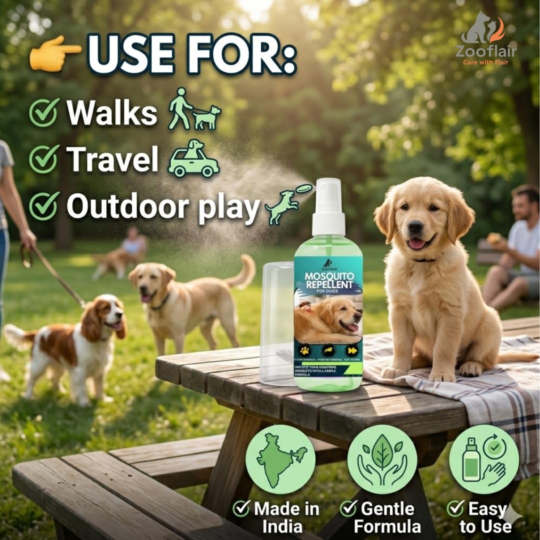 Zooflair Mosquito Protection Spray for Dogs 500ml | Outdoor Pet Body Mist | Repels Mosquitoes & Biting Insects | Gentle, Pet-Safe Formula | for Daily Walks & Outdoor Use | Made in India 1
