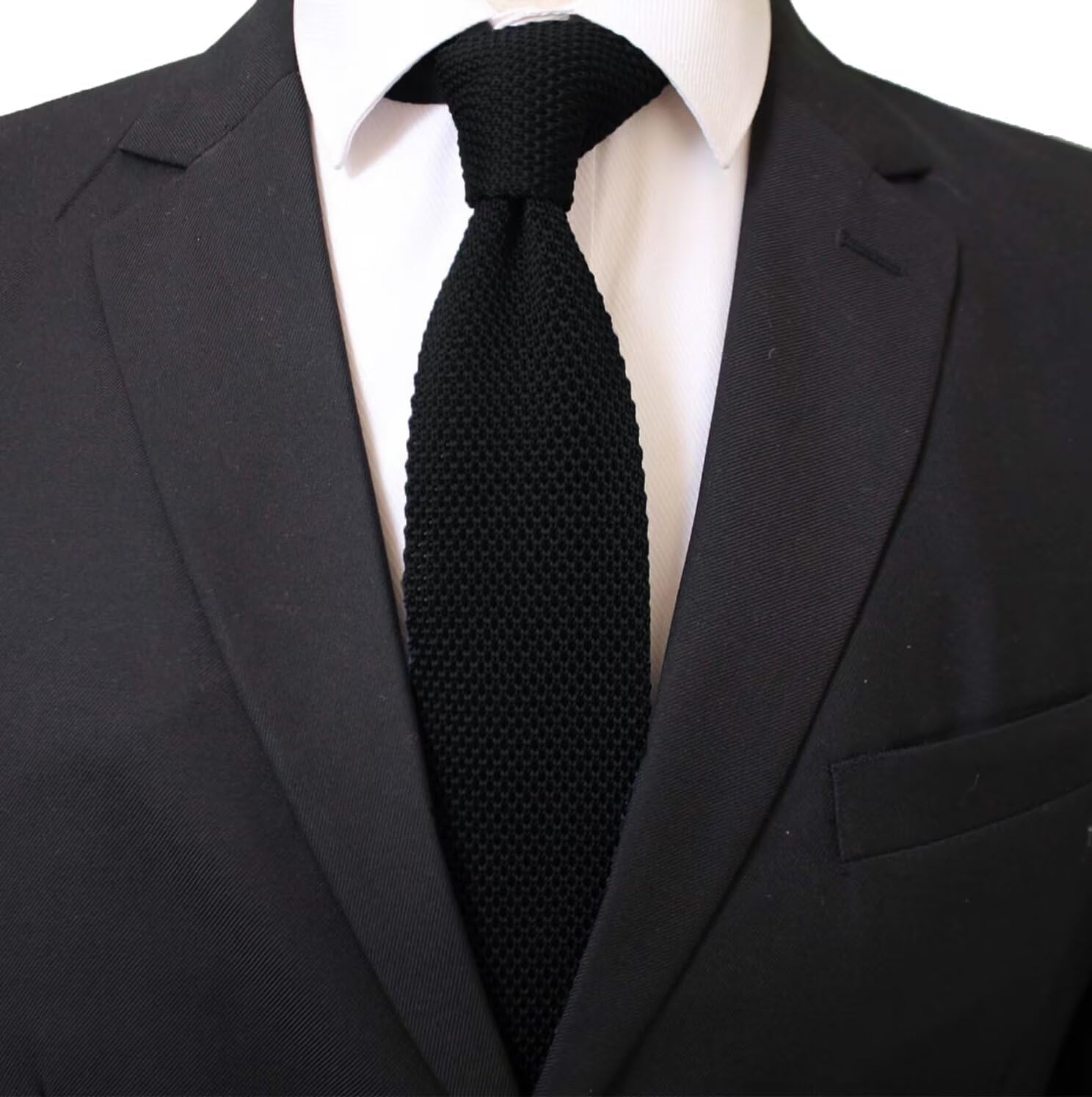 Men's Solid Color Textured Knit Skinny Ties Smart Necktie Square-Cut Finish