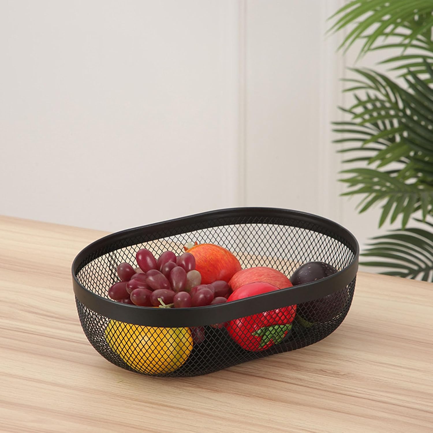 AJIODA Metal Mesh Steel Basket, Oval Metal Wire Storage Organizer Baskets Multi Functional Kitchen Baskets Countertop Fruit Baskets Garden Harvest Basket for Kitchen Picnic Decor Cabinet Home, Black image 3