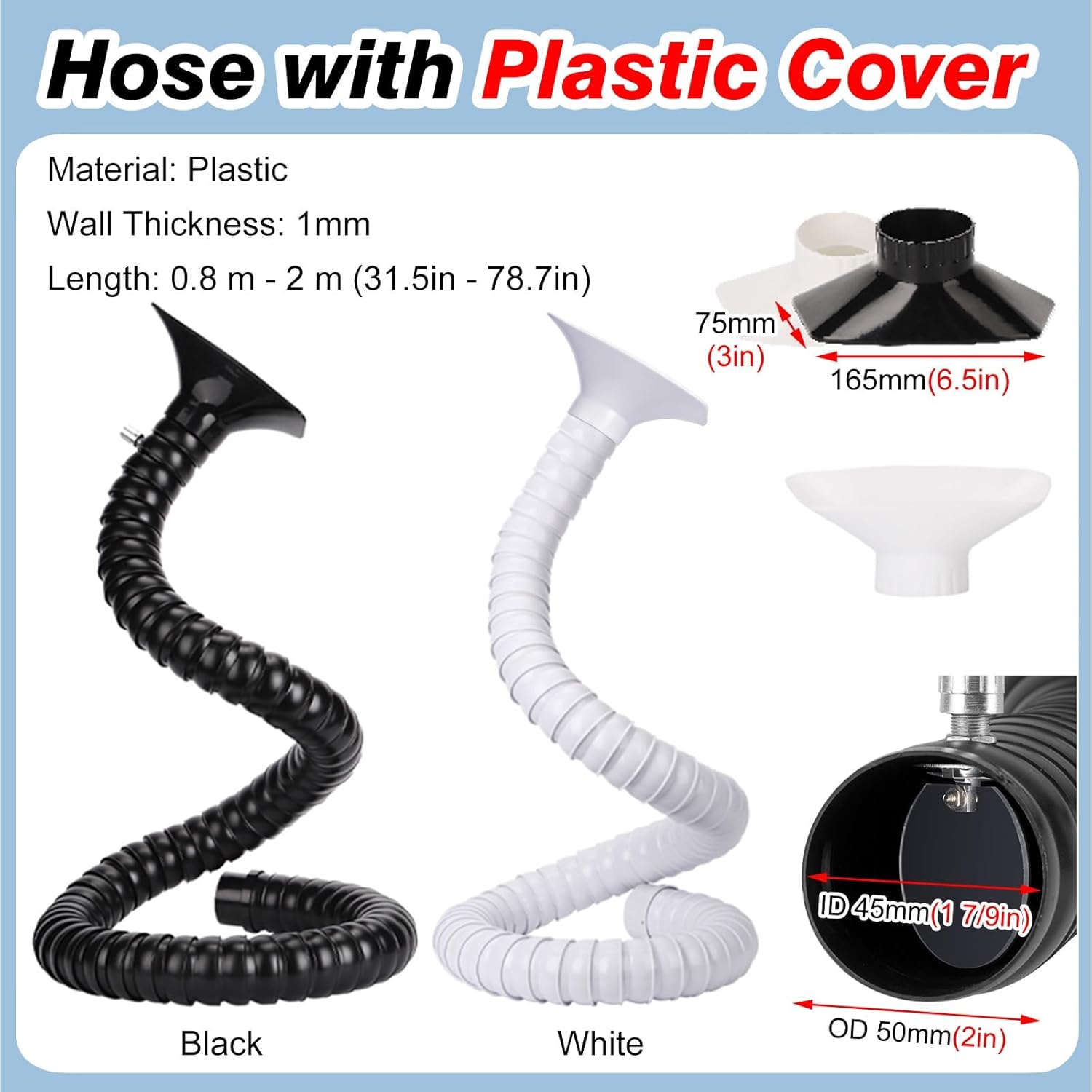 "Flexible 3ft 5ft 6ft Articulated Hose for Air Extractors, Duct Collector Arm with Hood for Laboratories & Factories, Fume & Smoke Extraction (OD 50mm/2in, L 1m/3.3ft)"