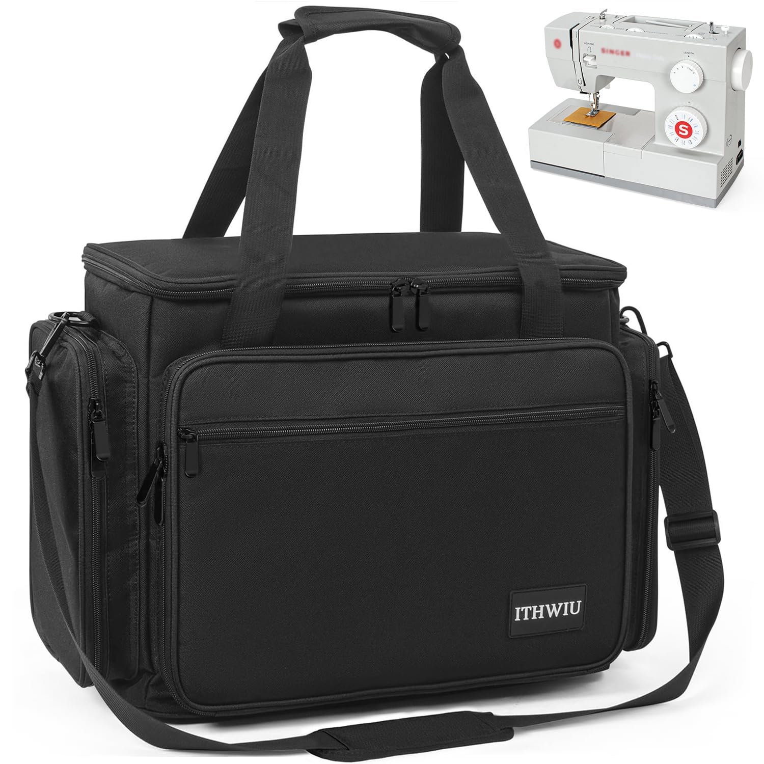 Sewing Machine Carrying Case with Multiple Storage Pockets for Accessories, Universal Tote Storage Bag Compatible with Most Standard Singer, Brother, Janome