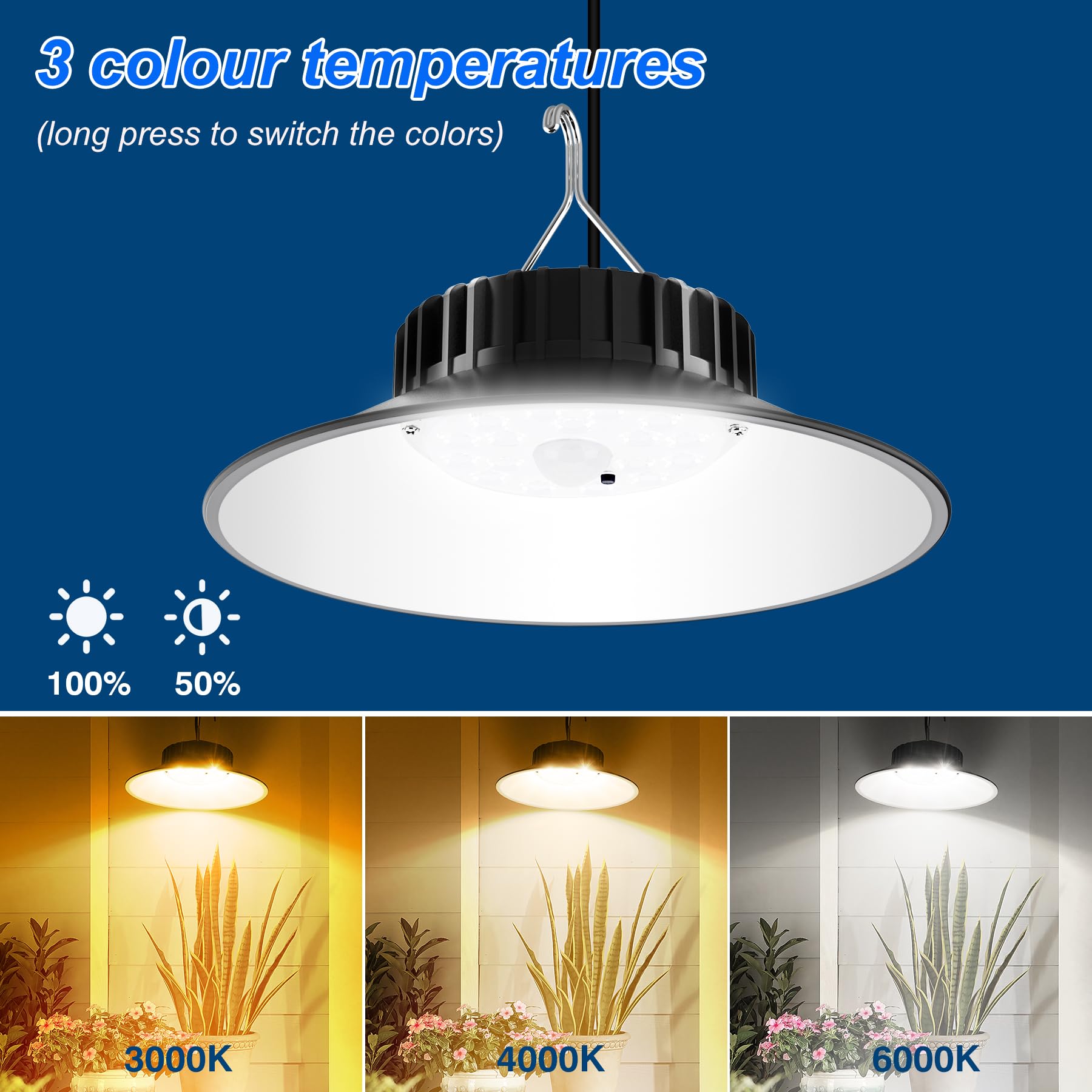 NATPOW Solar Hängeleuchte mit Bewegungsmelder, Solarlampen für Außen Hängend mit 3 Farbe/3 Mode, IP65 Wasserdichte Solar Pendelleuchte Hängeleuchten für Garten, Terrasse, Gehwege, 2 Stück