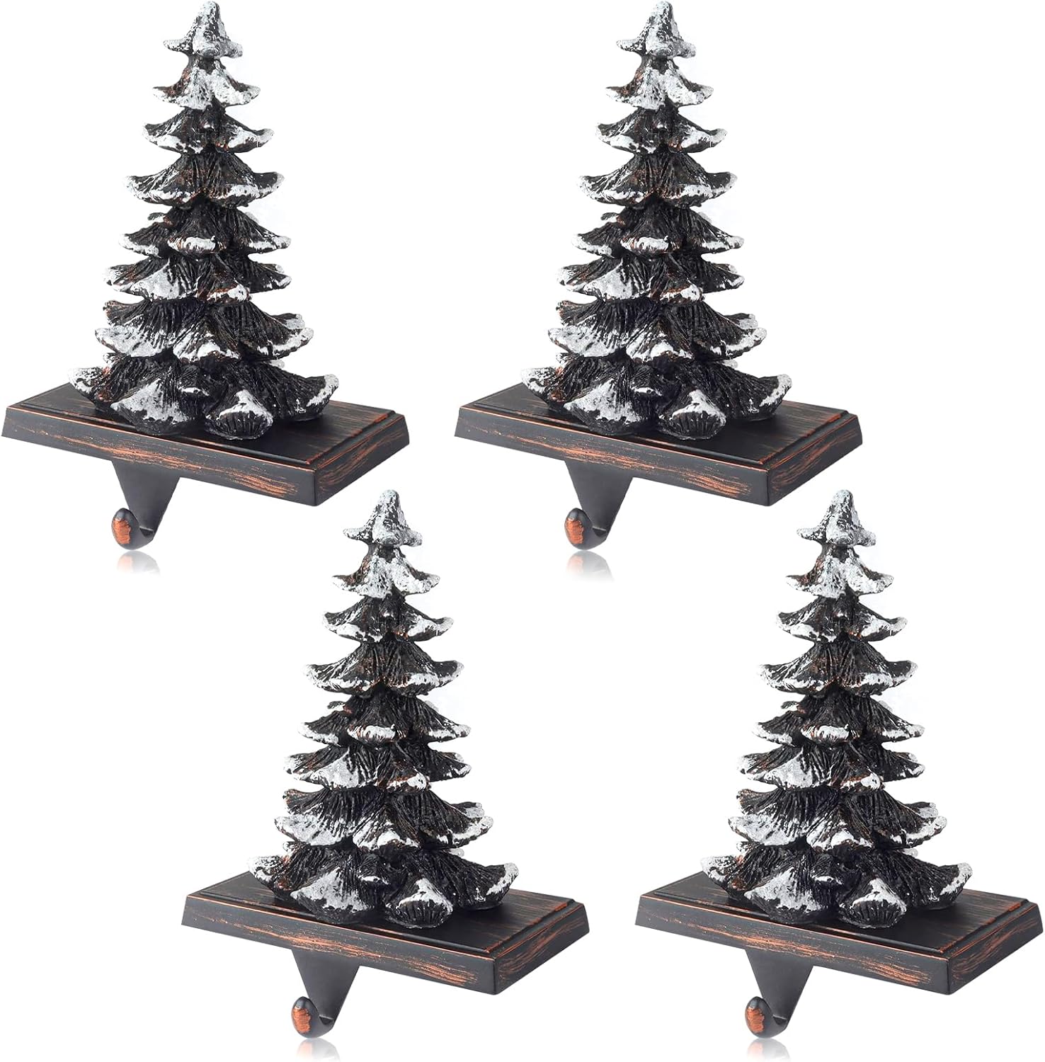 justotry christmas stocking holders for mantle set of 4 snow brown vintage xmas tree with non-skid stockings holders for fireplace home decor holiday gifts christmas decorations indoor supplies white & brown 4pc