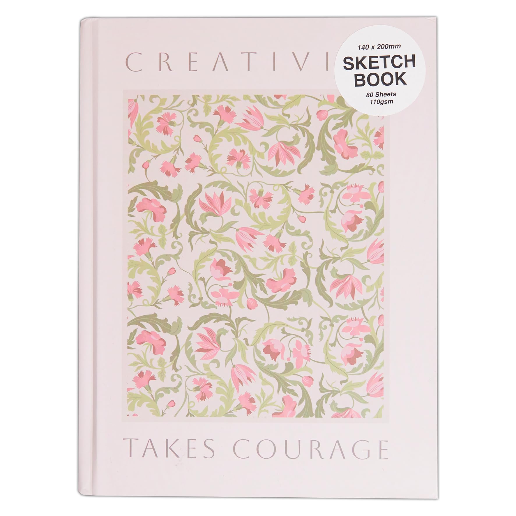 Docrafts Artiste Hardback Sketchbook 80 Sheets, Creativity Takes Courage, 14.8 x 20cm, Drawing, Sketching, Doodling, Writing and Scrapbook Designs with Mixed Media, Pen, Ink, Painting and More