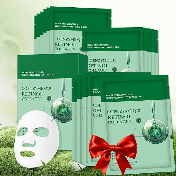 Mascarilla Facial de Colágeno Antienvejecimiento, Paquete de 10 Mascarillas de Colágeno con Retinol para el Cuidado de la Piel, Hidratante para Mujeres, Reduce Líneas de Expresión y Arrugas, Todo Tipo de Piel, 10 Unidades