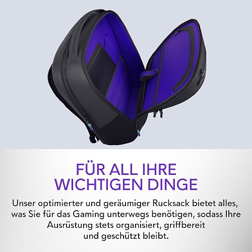 Alienware 18 Backpack - AW7825P - 28L Capacity, 3D Breathable mesh, Magnetic pocket organizers, RFID safe pocket, Weather resistant, 3D Iridescent reflective Alienware logo - Alienware Black - 7